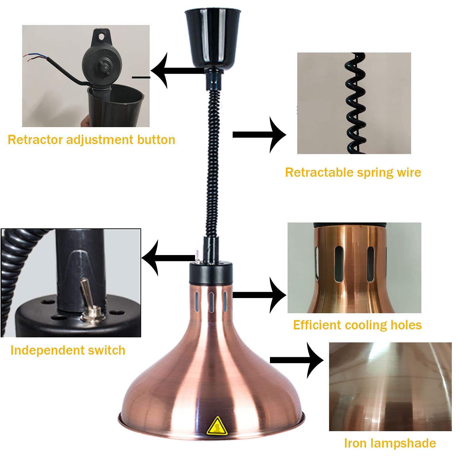 Commercial Food Warmer & Catering Heat Lamp - 60-180cm Retractable Buffet Heating Light for Steak, Pizza, BBQ - 250W Food Heat Chandelier for Restaurants, Home Kitchens & Cafeterias - Perfect for Buffets, Catering Events & Food Warm Keeping
