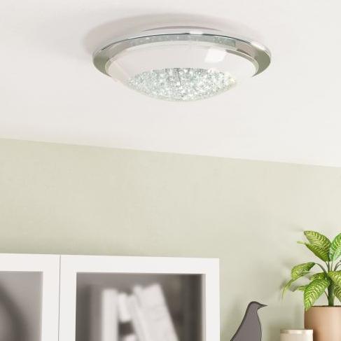 Eglo Acolla Modern LED Flush Mount Ceiling Light with Chrome Finish & Crystal Glass for Living Room, Bedroom, or Hallway Lighting