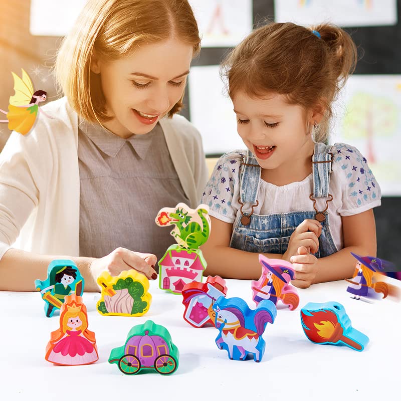 Montessori Wooden Threading Toys for Toddlers - Dinosaur, Traffic, Space, Insects, Animals & Fruits Lacing Beads - Fine Motor Skills Learning Toys for Preschool Boys & Girls - Perfect for Classroom, Homeschool & Early Childhood Development Activities