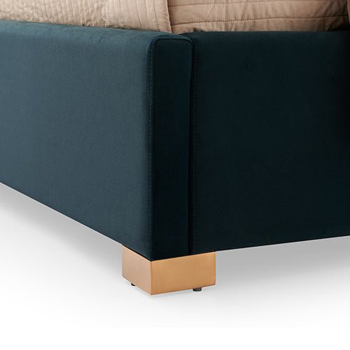 Luxe Austin Queen Bed Frame in Turquoise - Modern Upholstered Platform Bed with Wooden Slats for Bedroom Decor