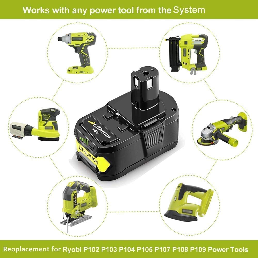 Upgraded 7.0Ah 2-Pack P108 18V Lithium-Ion Battery Replacement for Ryobi ONE+ 18V Cordless Tools (P102 P103 P104 P105 P107 P109 P122) - Fast Charging with LED Indicator - Perfect for Drills, Saws, and Outdoor Power Tools