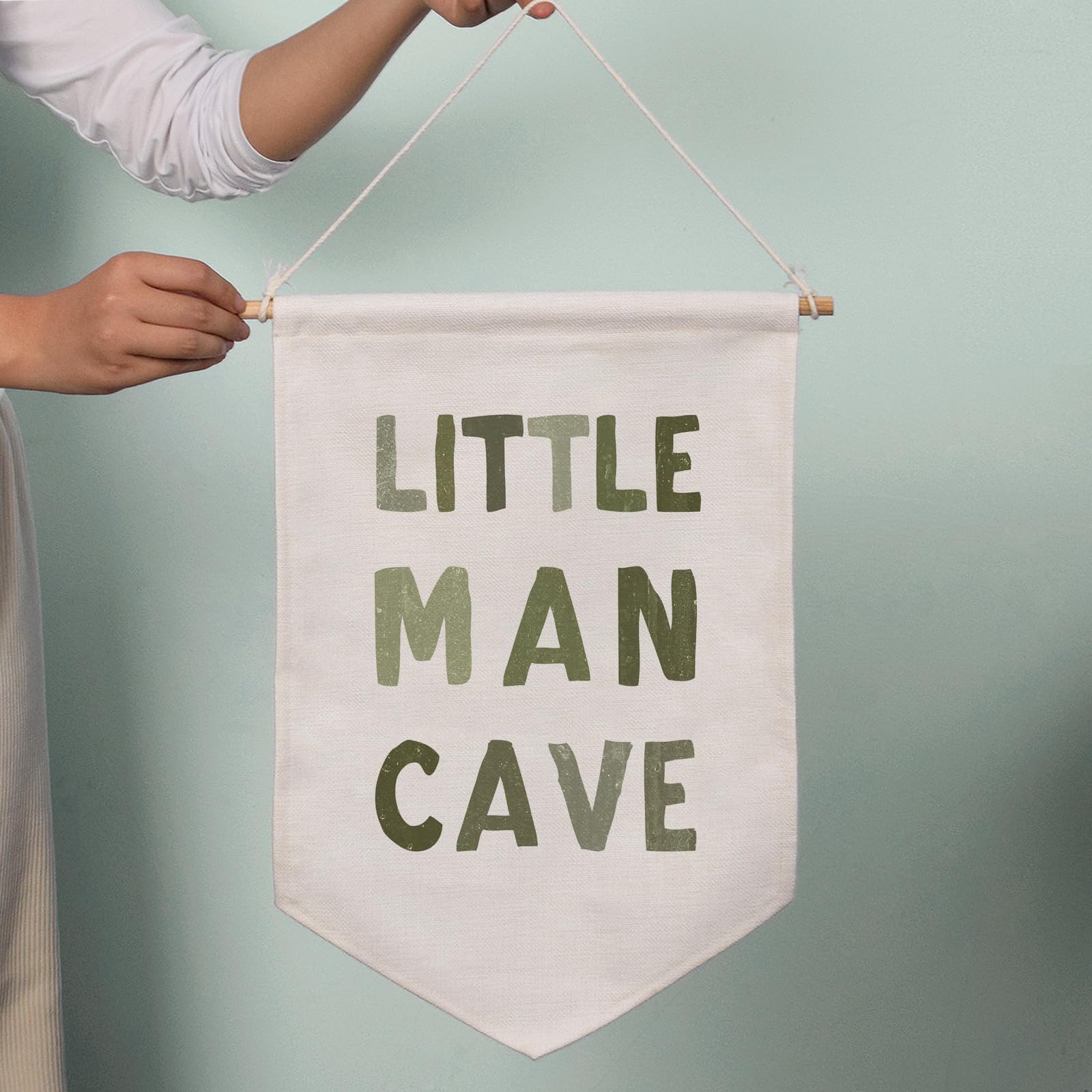 Little Man Cave Pennant Flag Wall Art Banner - Kids Room Decor, Nursery Wall Hanging, Baby Boy Canvas Sign for Boys Bedroom & Playroom | Perfect for Birthday Parties, Baby Showers & Nursery Themes