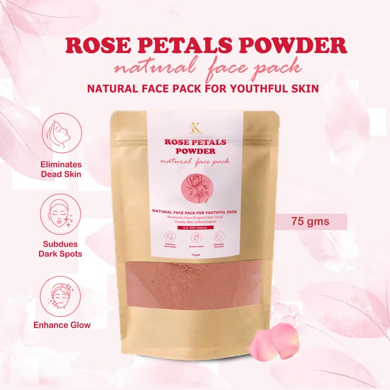 Kimayra World Unisex Rose Petals Face Pack Powder for Youthful & Glowing Skin - 75Gm Natural Facial Treatment | Brightening & Anti-Aging Skincare | Perfect for Spa Day, Self-Care Routine & Bridal Preparation