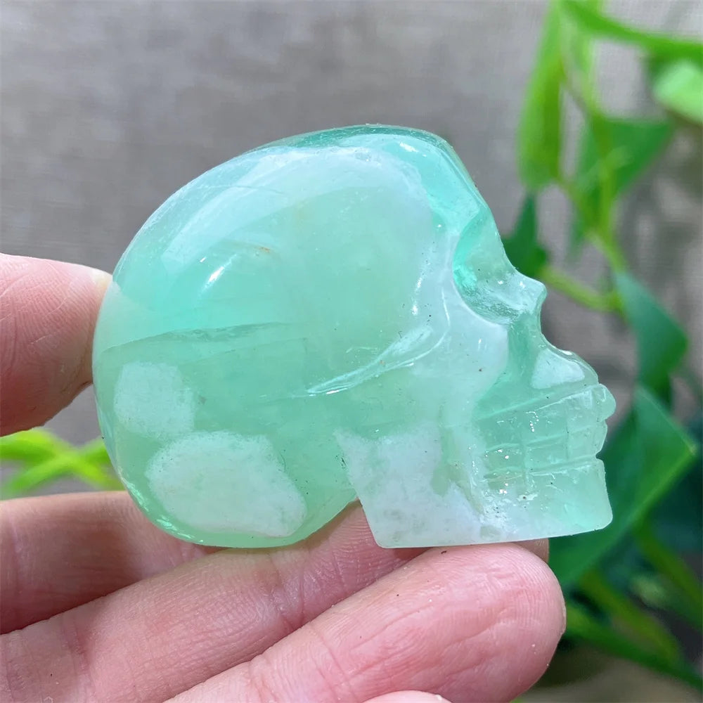 Natural Green and Purple Fluorite Crystal Skull Carving - Healing Stone, Quartz Mineral Gemstone for Spiritual Crafts, Home Decor, Meditation & Energy Work