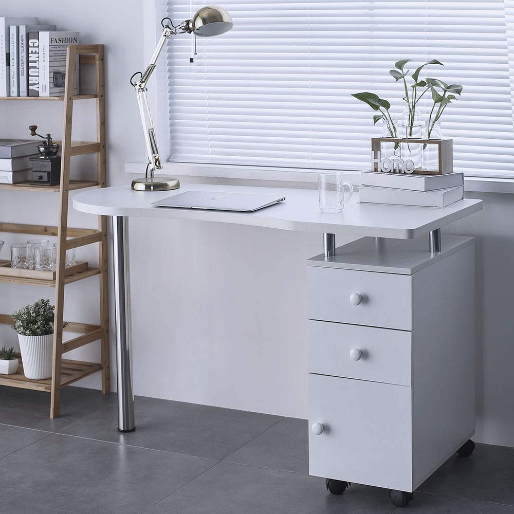 Portable White Nail Art Table with Single Cabinet - Professional Manicure Desk for Salon & Home Use | Compact Beauty Station for Nail Technicians & DIY Enthusiasts