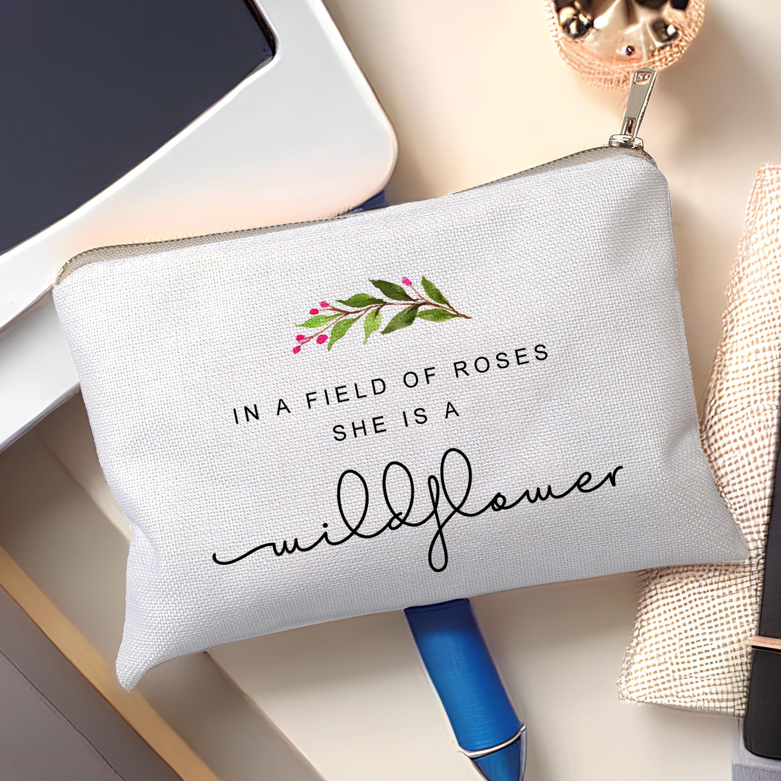 Wildflower Cosmetic Bag - Elegant Toiletry & Makeup Pouch for Women | Perfect Gift for Her, Daughter, Best Friend | Birthday, Travel & Daily Use