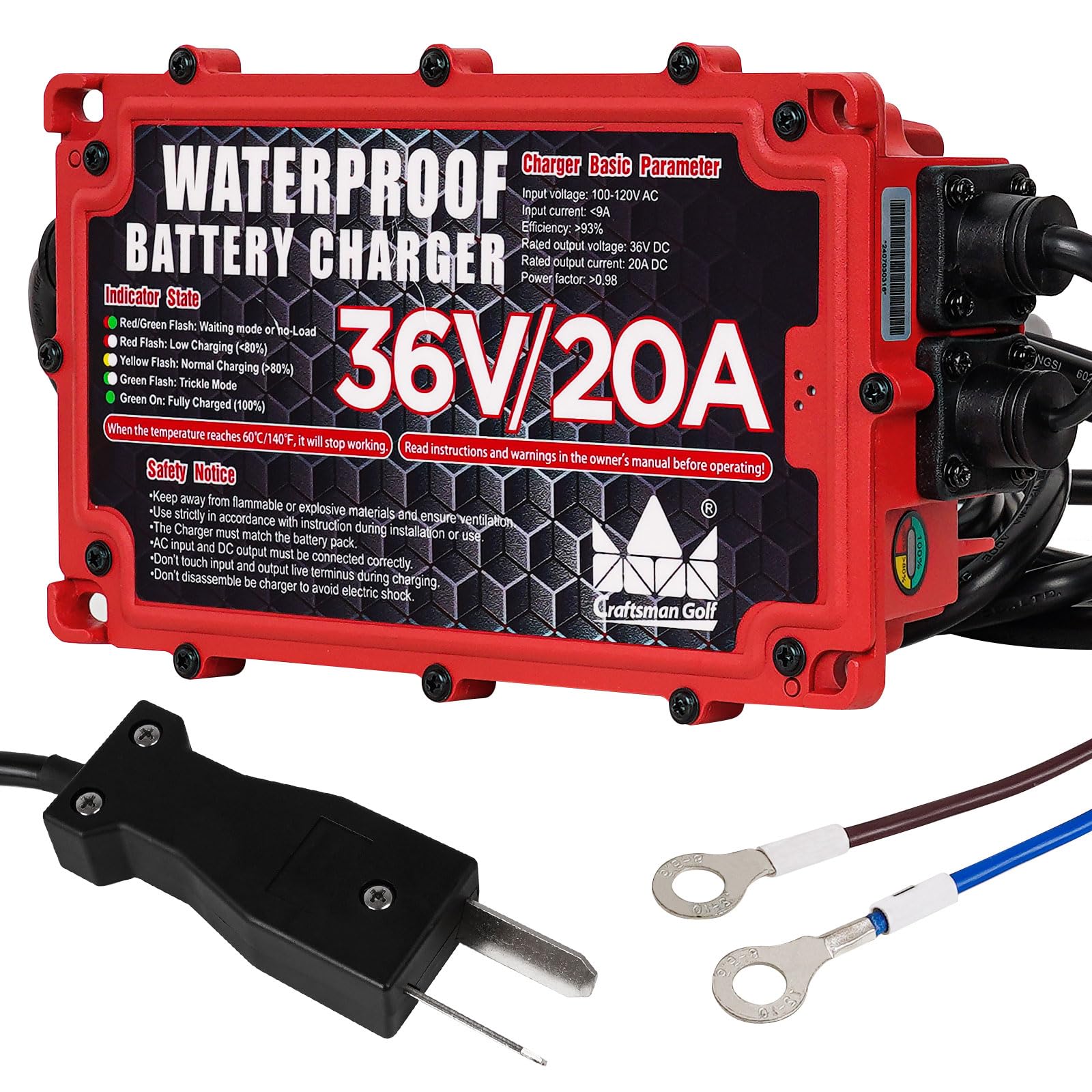 **CRAFTSMAN GOLF 36V Golf Cart Battery Charger – 20A Onboard Charger for EZGO, Club Car & Yamaha Carts – Crowfoot Plug – Perfect for Home, Course & RV Use**