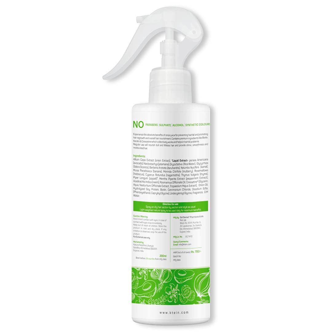 Ktein Onion Hair Spray (200ml) - Natural Hair Growth Treatment for Thinning Hair & Scalp Care - Perfect for Daily Use at Home or Salon