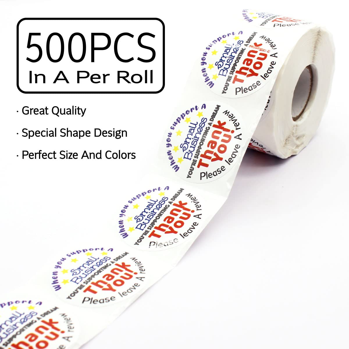 Small Business Thank You Stickers - 500 Labels/Roll for Packaging & Envelopes
