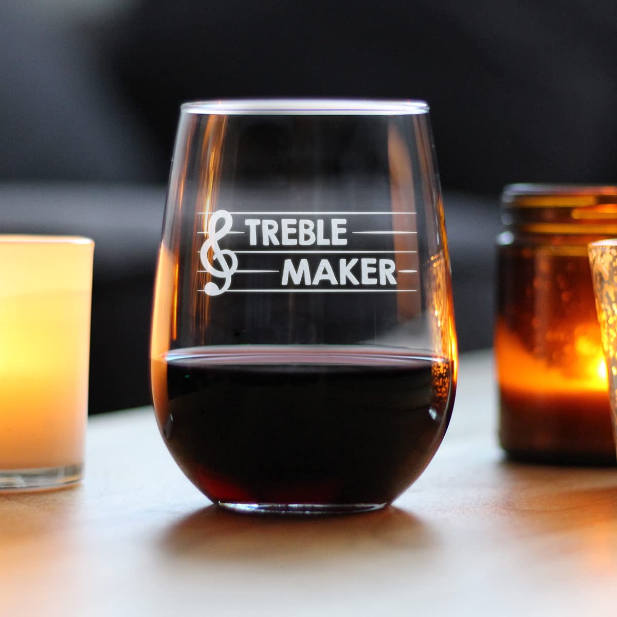 Treble Maker Stemless Wine Glass - Funny Music Teacher Gift for Women & Men - Unique Musical Decor - Large 15oz Glass - Perfect for Parties, Gifts & Music Lovers