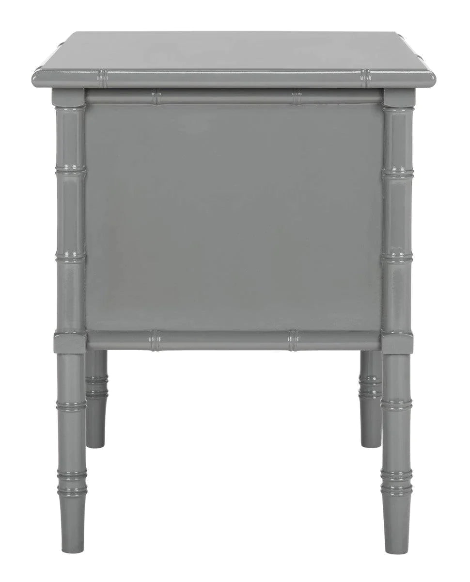 Coastal Grey Bamboo Nightstand with 2 Drawers - Modern Bedside Table for Bedroom, Living Room, or Office Storage