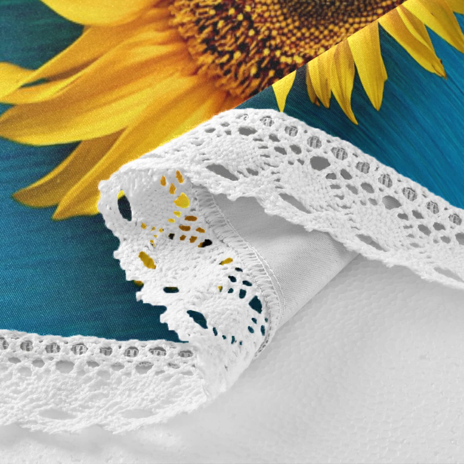 ALAZA 60 Inch Round Blue Sunflower Wooden Tablecloth - Washable Polyester Lace Table Cover for Kitchen, Dining, Party & Picnic Decor | Perfect for Round Tables, Home Decor & Outdoor Events
