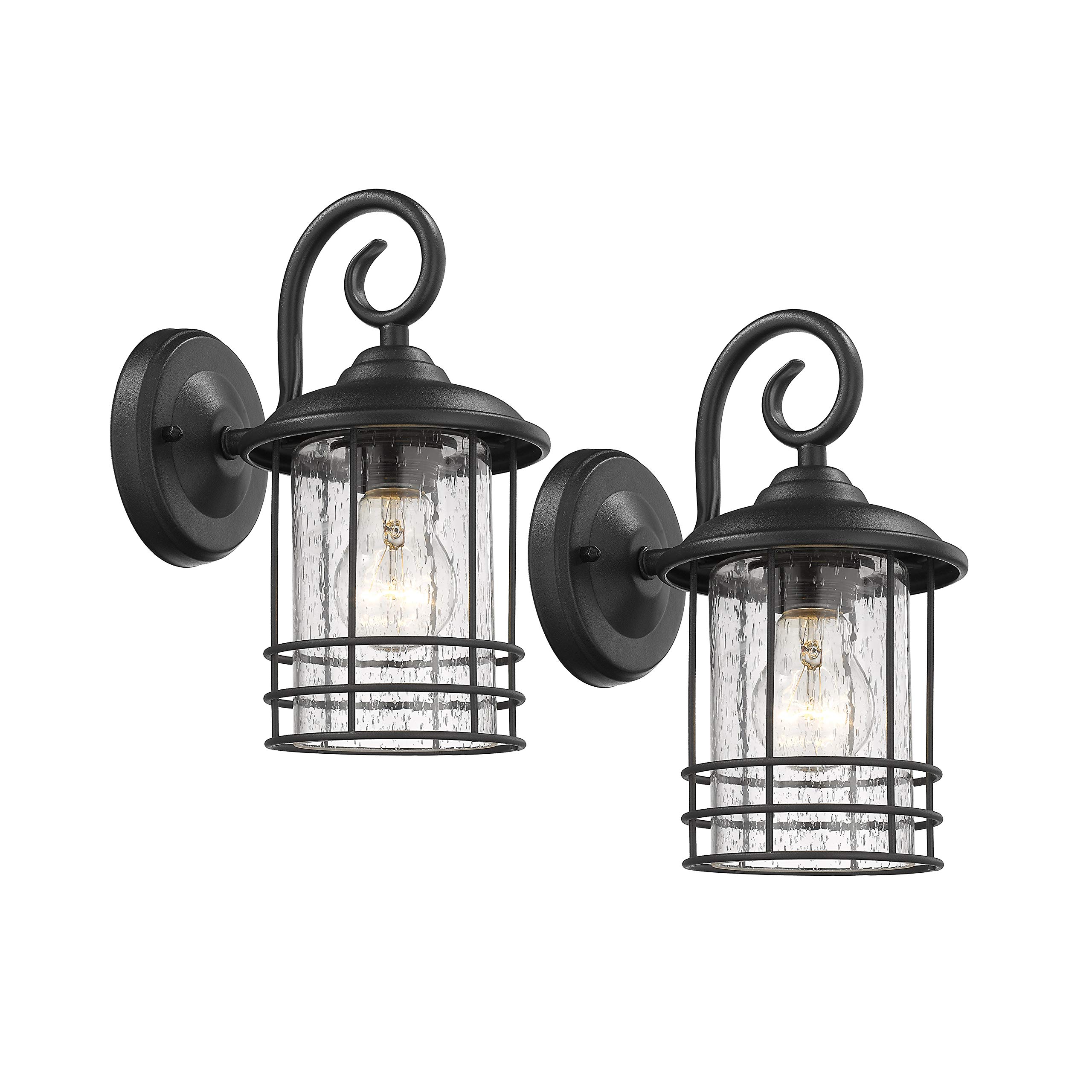 Black Transitional 1-Light Outdoor Wall Sconce Set of 2 - 10 Inch Height for Porch, Patio & Garden Lighting