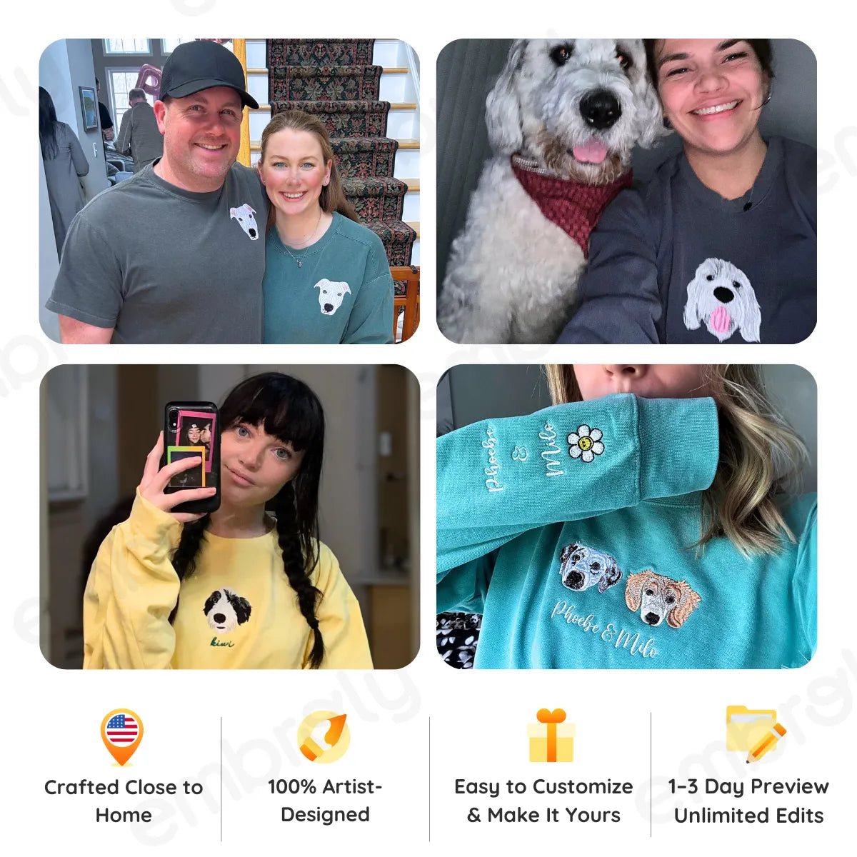 Custom Pet Embroidered Sweatshirt with Photo - Personalized Pet Face & Name Hoodie or T-Shirt | Unique Gift for Pet Lovers, Dog & Cat Owners | Cozy Casual Wear for Family Photos, Outdoor Adventures