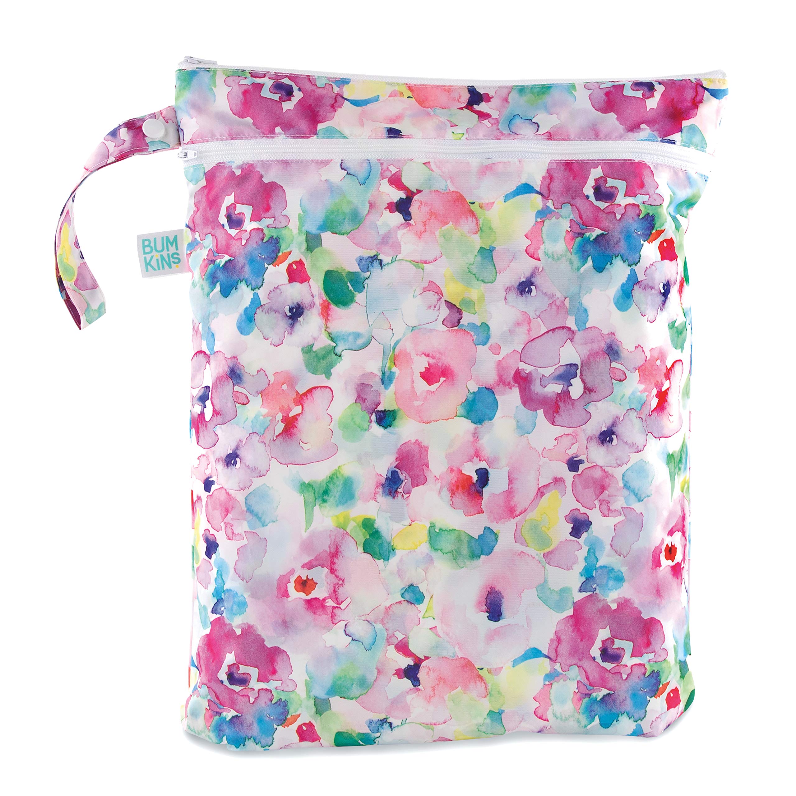 Bumkins Waterproof Wet Dry Bag - Reusable & Washable Travel Beach Pool Essentials for Diapers Swimsuits Gym Clothes - Perfect for Daycare Stroller Camping & Outdoor Activities - Watercolor Design