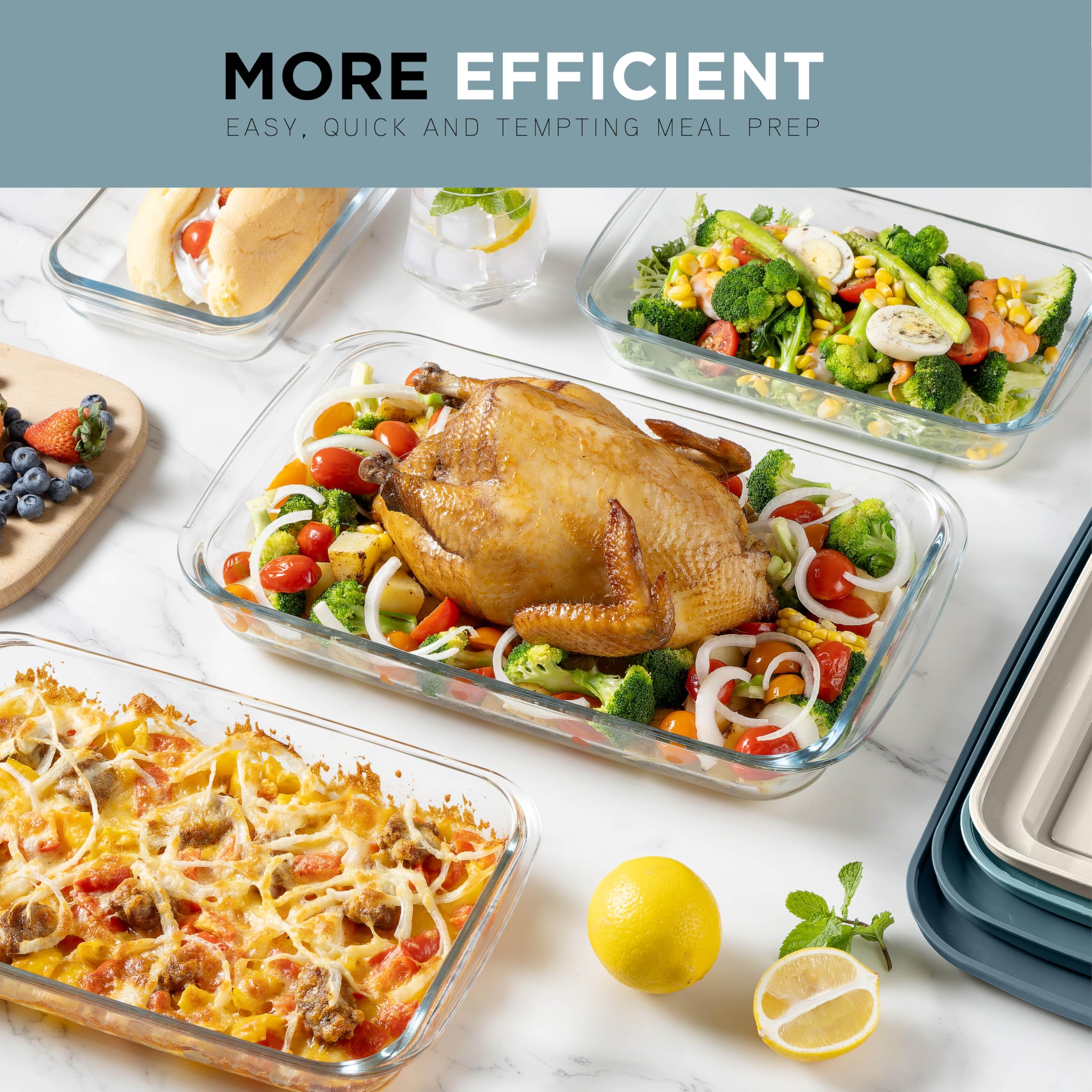 8-Piece Colorful Glass Baking Dish Set with Lids - Oven, Freezer & Microwave Safe Deep Casserole Dishes & Food Storage Containers | Perfect for Meal Prep, Leftovers & Holiday Cooking