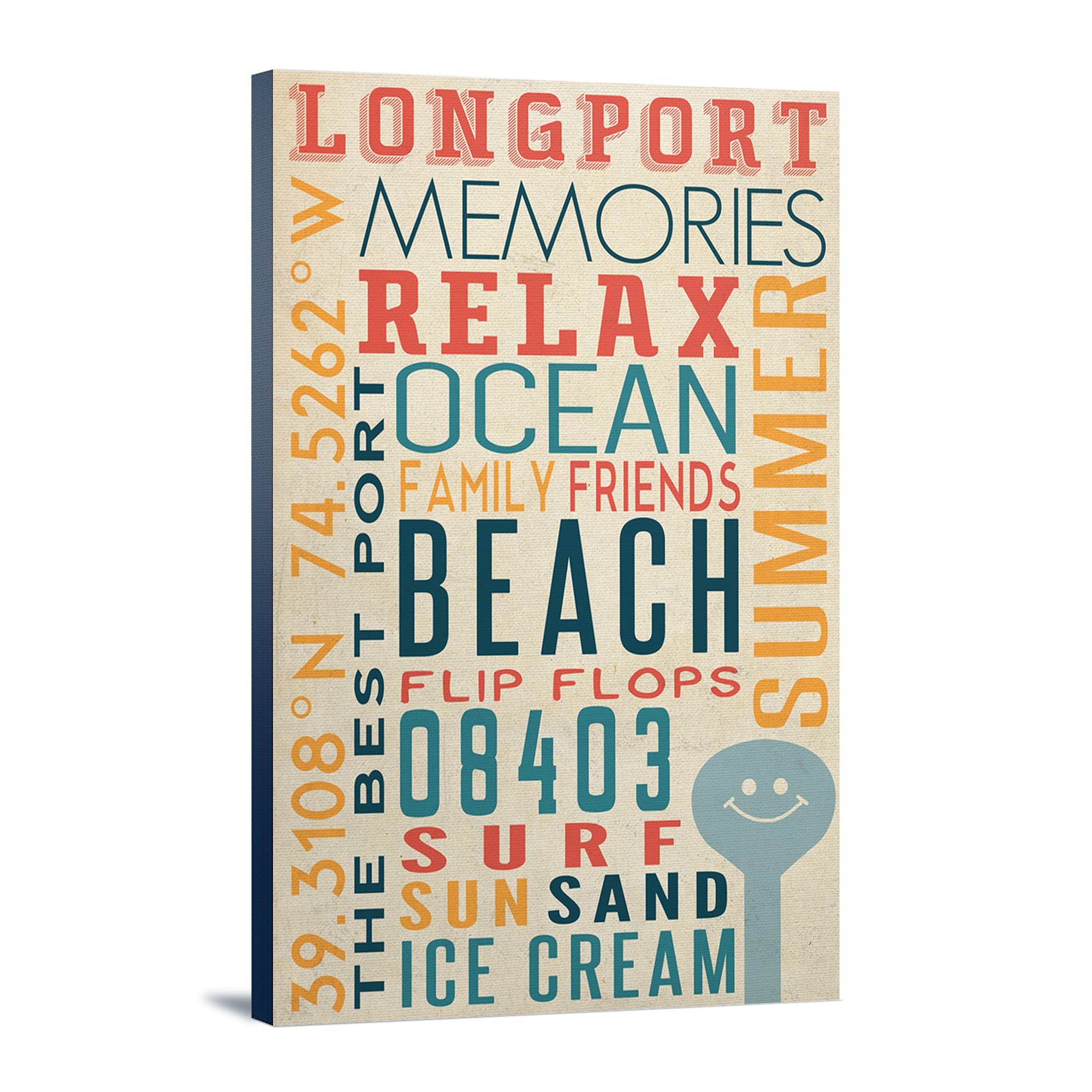 Lantern Press Longport New Jersey Typography Art - 16x24 Wrapped Canvas Wall Decor for Living Room, Bedroom & Office