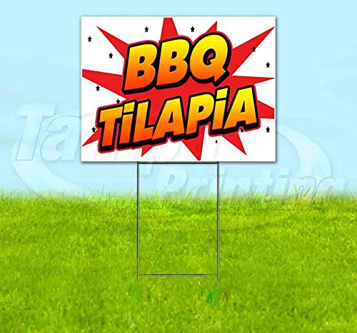 WBG BBQ Tilapia Yard Sign 18x24 Inches - Durable Metal Step Stake Included - Bulk Discounts & Multi-Packs Available - Perfect for Outdoor Advertising, Restaurant Promotions & Backyard Decor - Made in USA