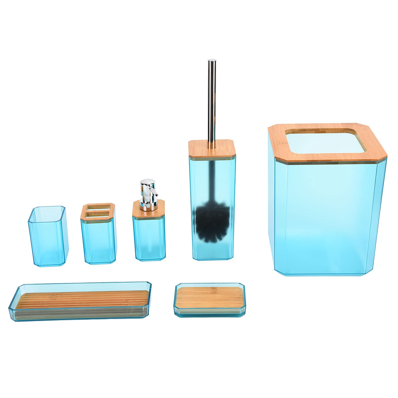 7Pcs Bamboo Bathroom Set - Soap Box, Toilet Brush & More for Home/Hotel Use