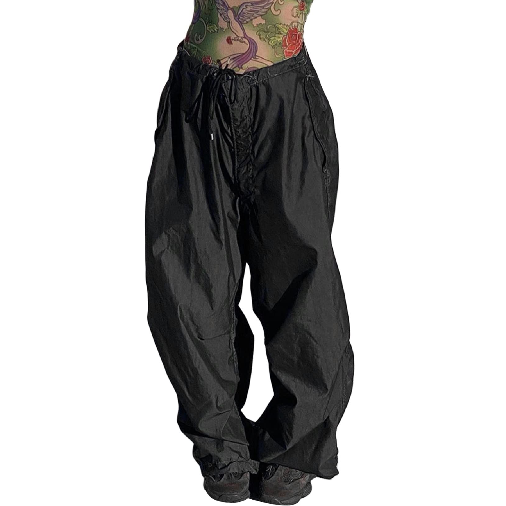 Women's Baggy Cargo Pants - Low Waist Loose Wide Leg Joggers with Drawstrings | Streetwear Sweatpants for Casual Wear, Hip Hop Fashion & Outdoor Activities