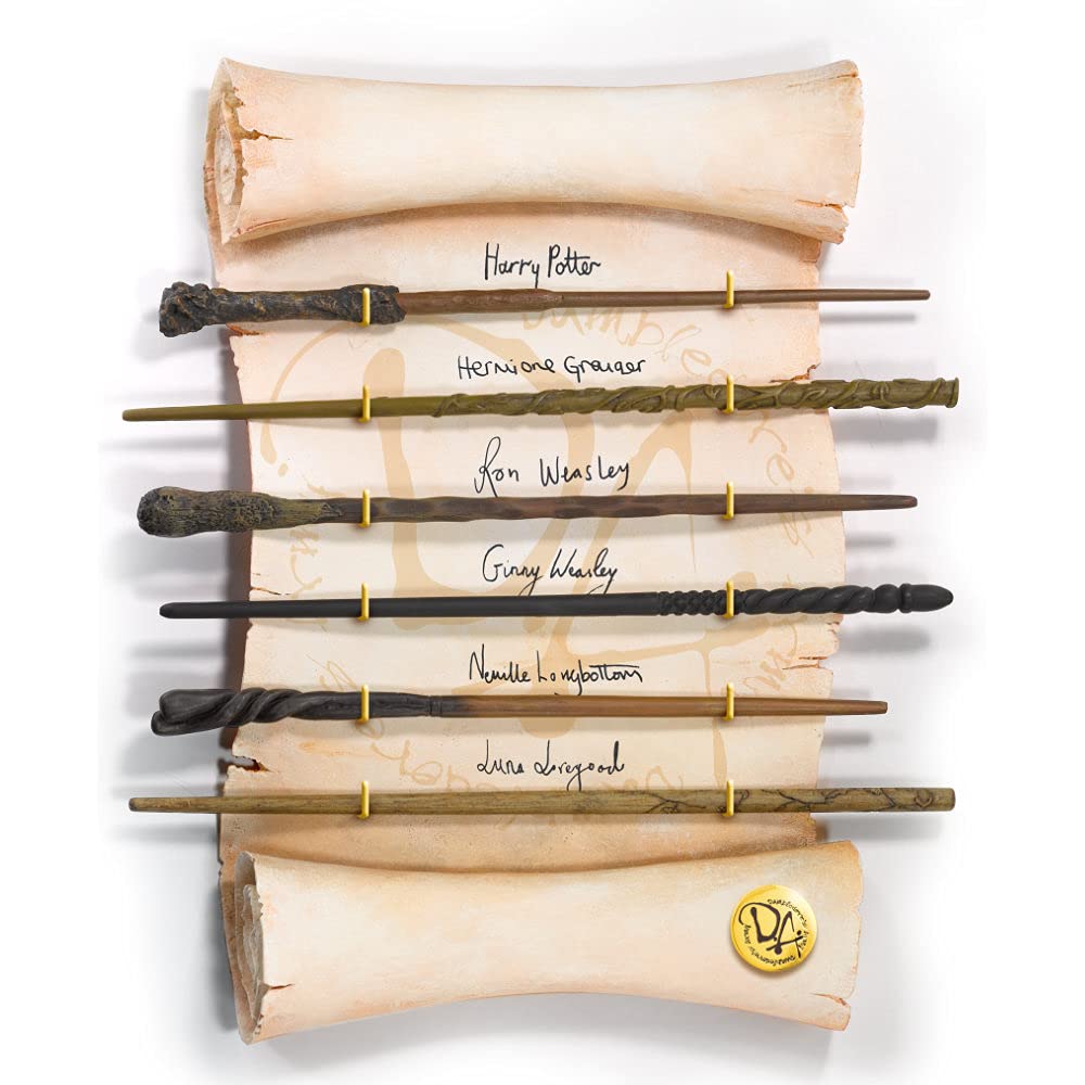 The Noble Collection Harry Potter Dumbledore's Army Wand Set - 6 Officially Licensed Prop Replica Wands with 17in Resin Scroll Display - Perfect for Collectors, Cosplay & Harry Potter Movie Fans