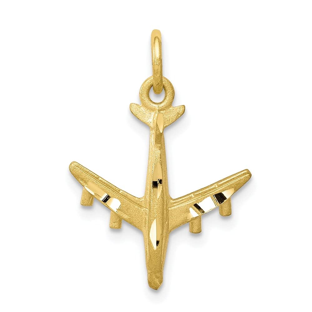 10K Yellow Gold Airplane Charm Pendant Necklace for Women - 20mm x 16mm Dainty Jewelry Gift for Travel Lovers, Flight Attendants & Aviation Enthusiasts