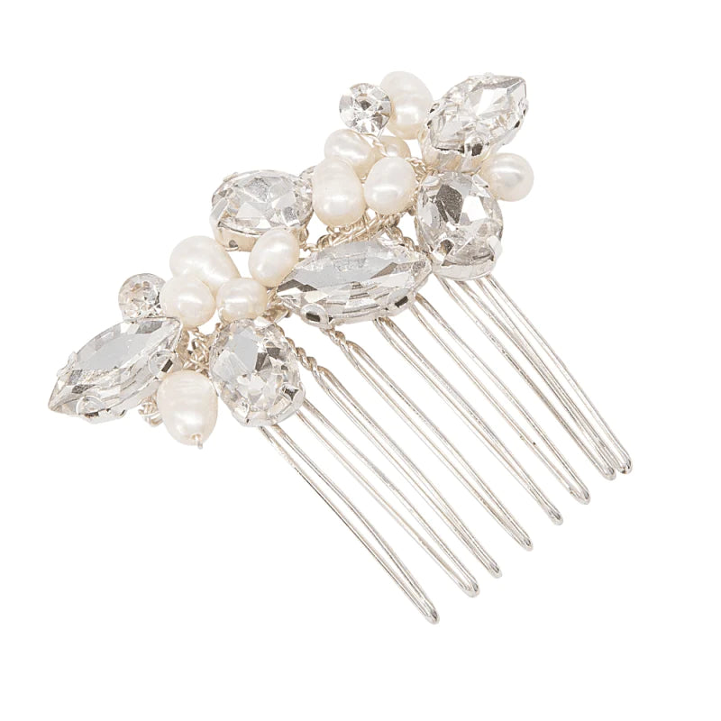 Elegant Silver Bridal Hair Comb with Crystal & Pearls - A7783 | Perfect for Weddings, Prom, and Special Occasions