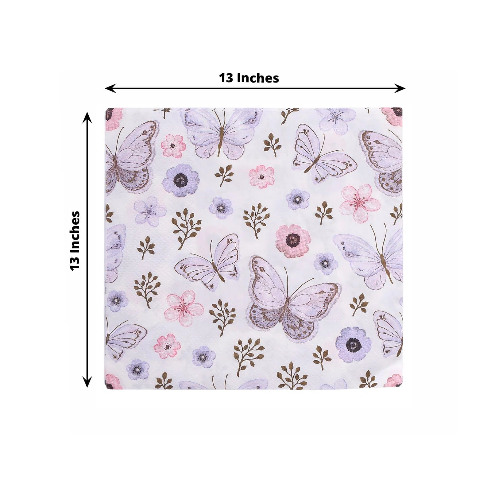 20-Pack Disposable 13x13 Inch Ivory & Lavender Butterfly Cocktail Napkins - Elegant Party, Wedding, Bridal Shower & Dinner Table Decorations