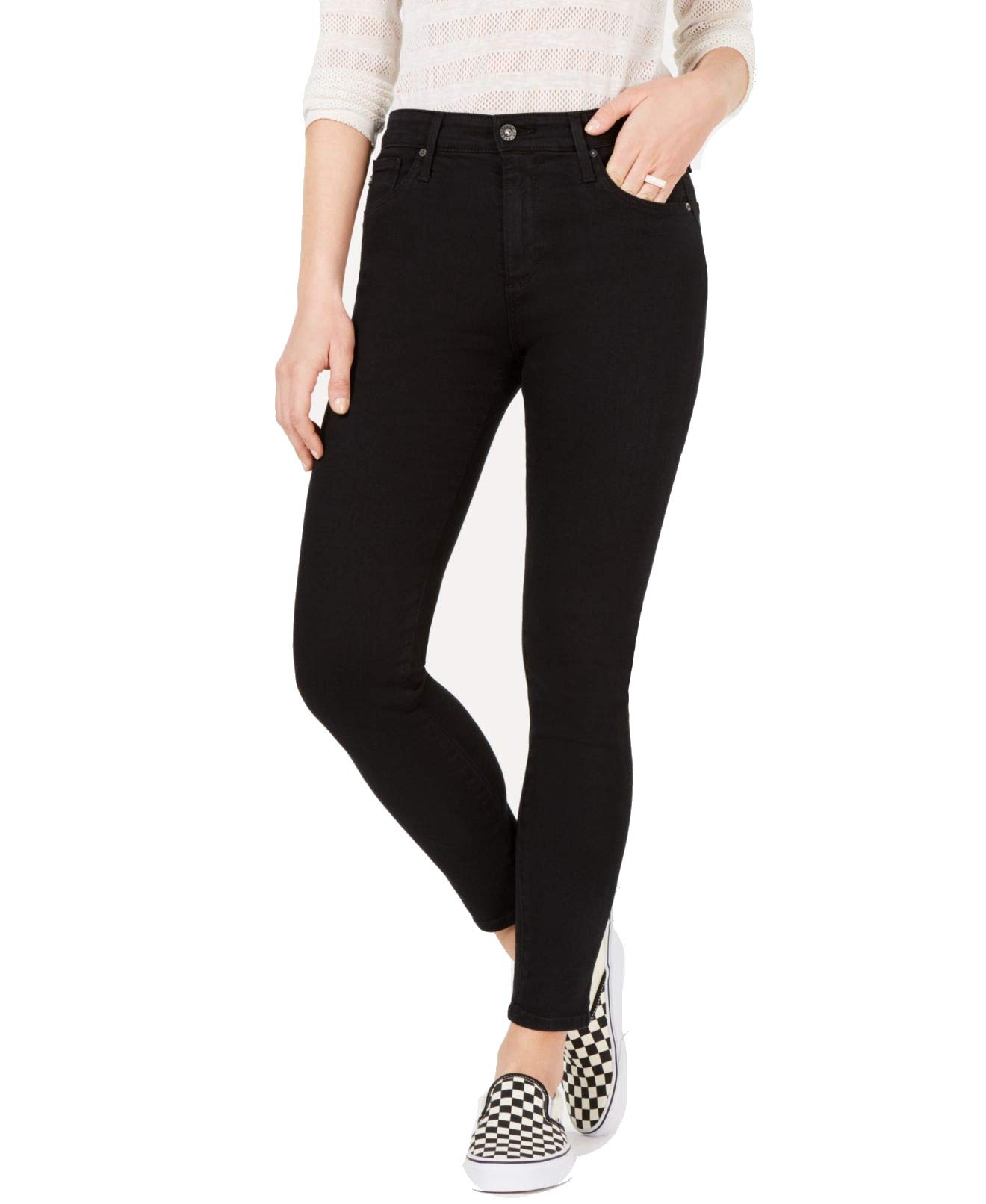 Adriano Goldschmied Women's Farrah Destroyed High Rise Skinny Crop Jeans - Black Size 31 | Distressed Denim Pants for Casual Outfits, Streetwear & Everyday Wear