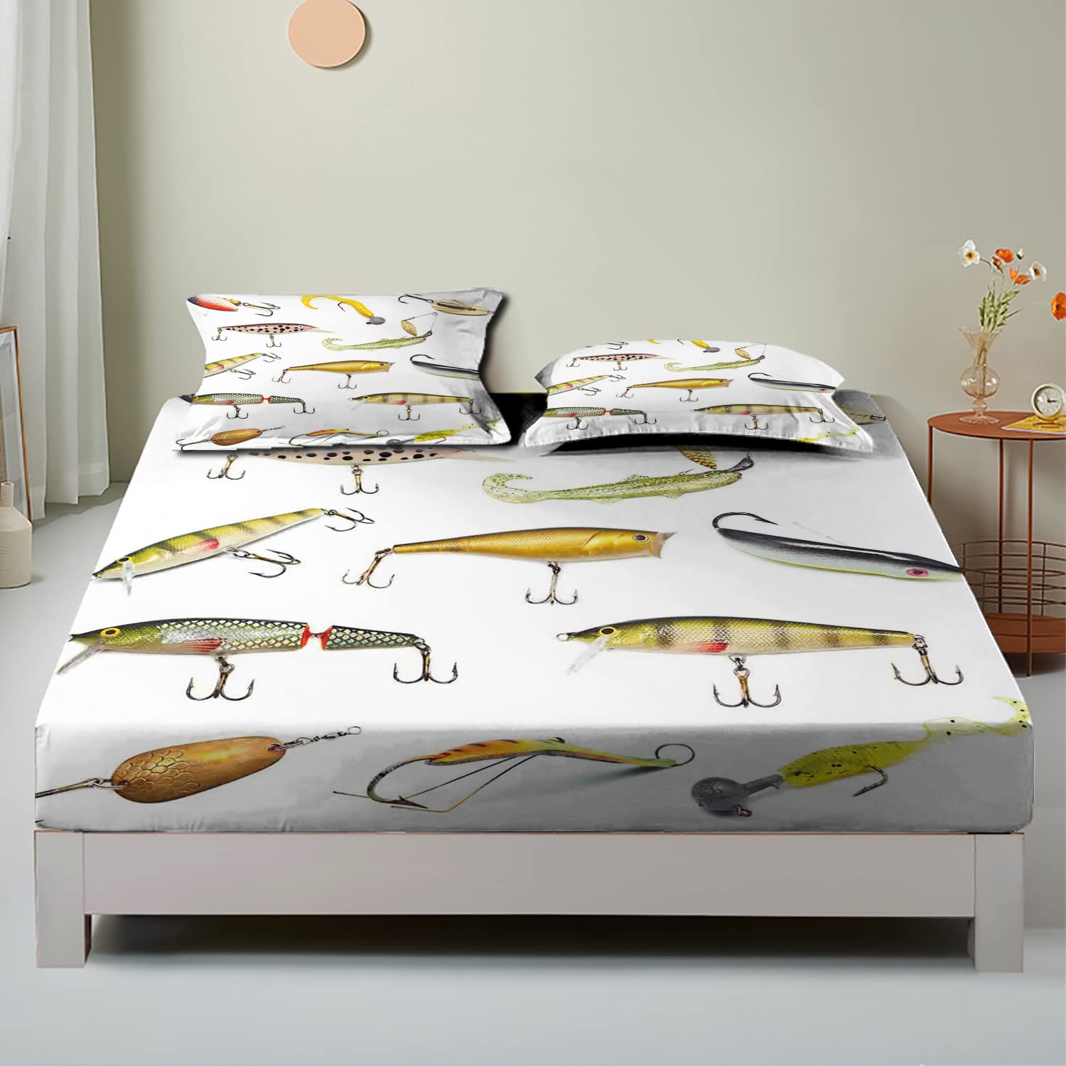 Fishing & Hunting Sea Animals Themed Twin/Twin XL Fitted Bed Sheets - Ultra Soft, Breathable 2-Piece Printed Bedding Set (Multicolor) for Kids' Rooms, Beach Houses & Outdoor Enthusiasts