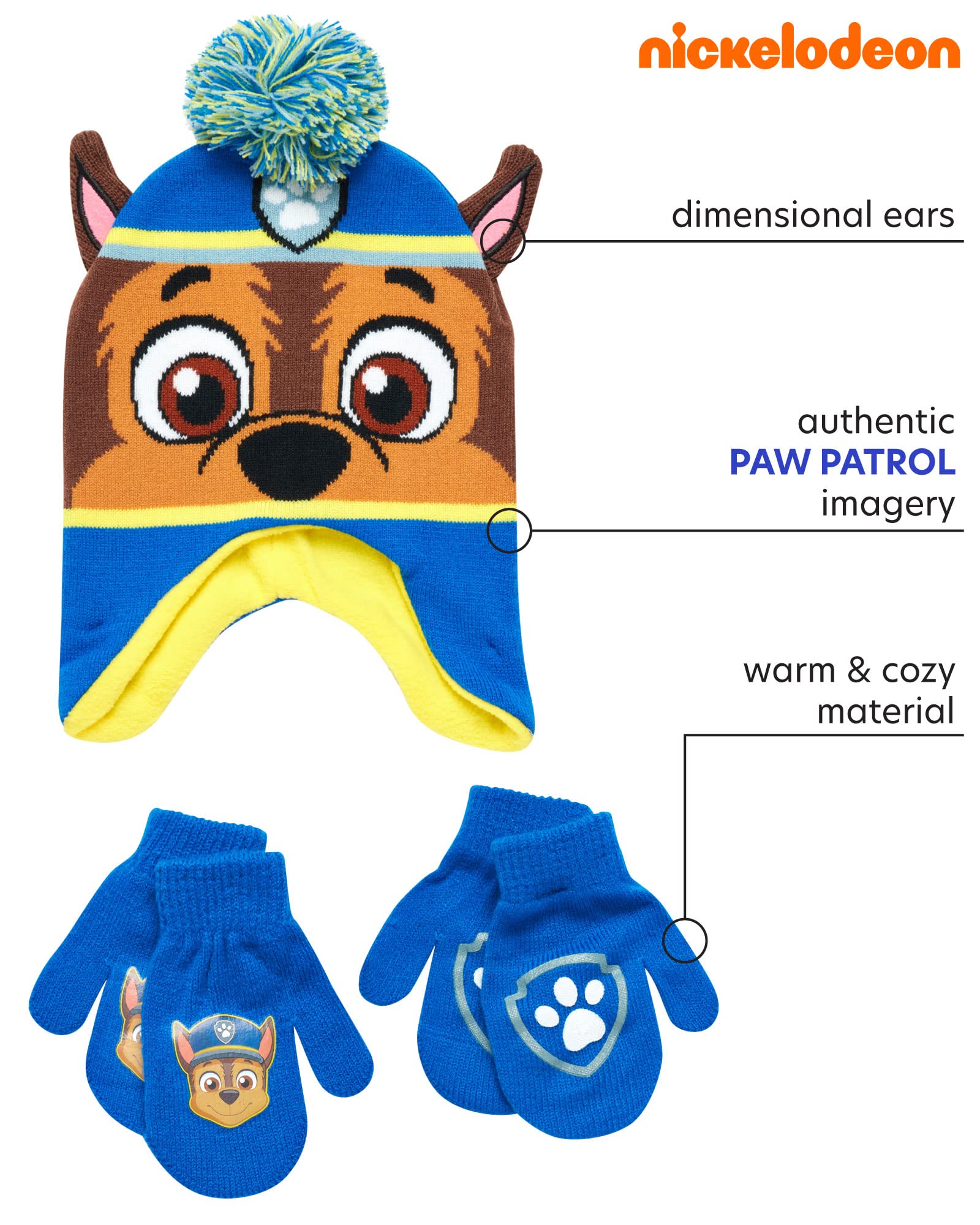 Paw Patrol Winter Hat and Gloves Set for Toddler Boys - 2 Pairs of Mittens - Official Nickelodeon Licensed - Perfect for Snow Play & Outdoor Adventures
