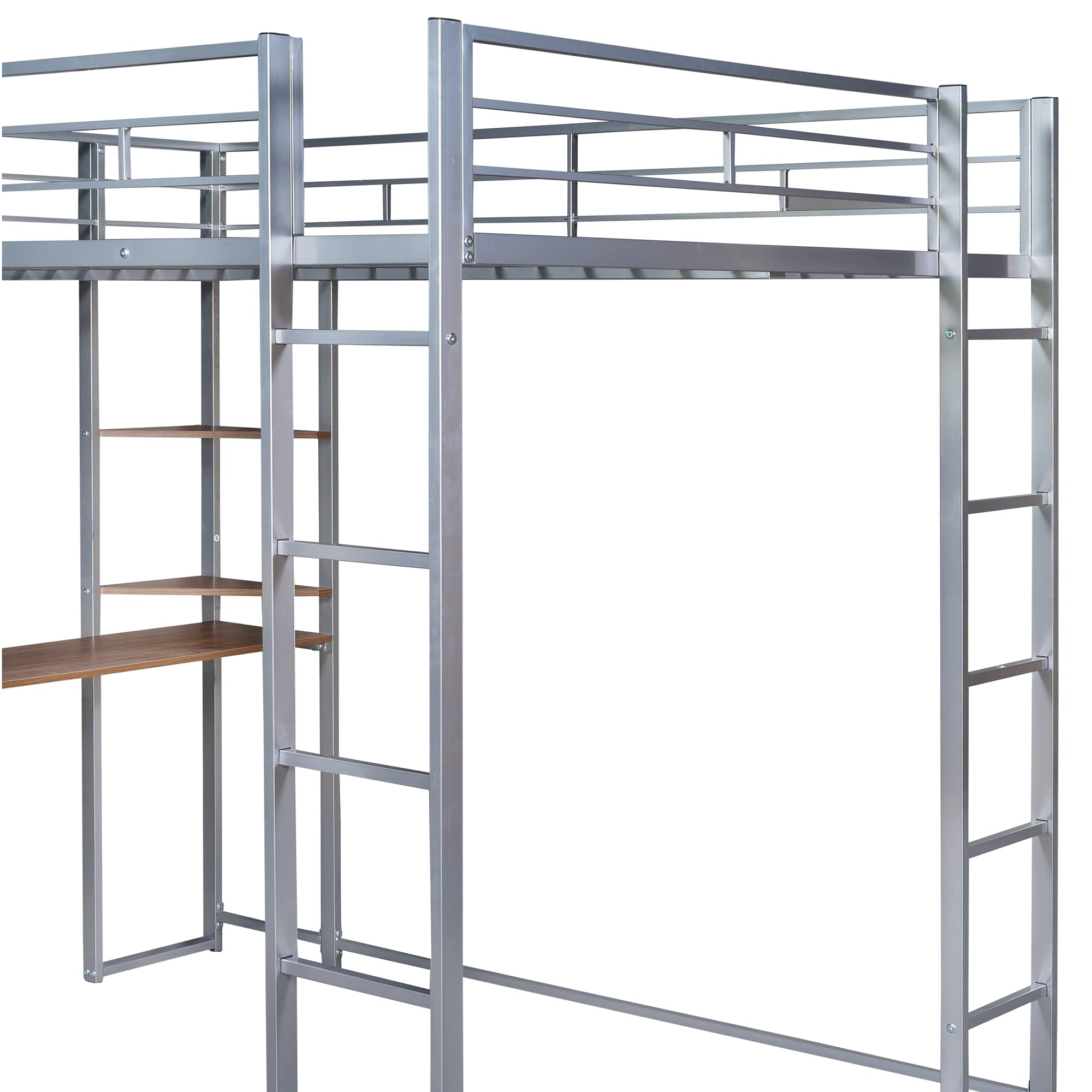 Harper & Bright Designs Full Size Metal Loft Bed with Ladder & Guardrails - Sturdy Kids Bunk Bed for Small Spaces (Silver) | Perfect for Dorm Rooms, Kids Bedrooms & Space-Saving Home Solutions