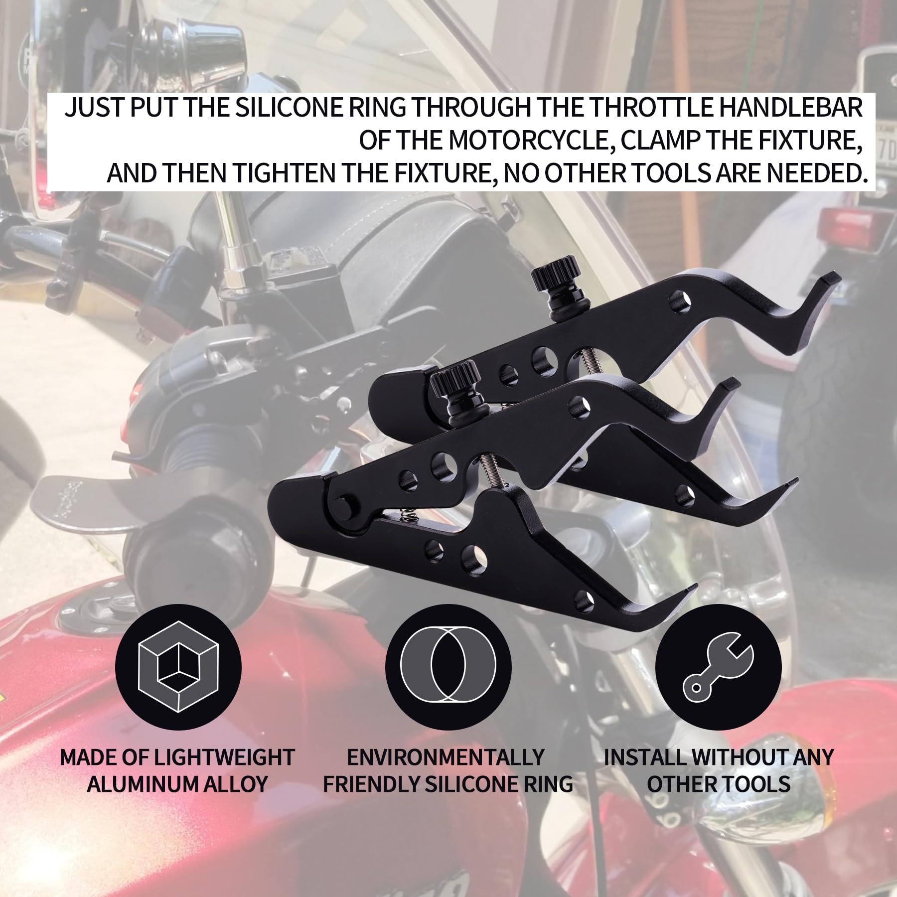 Universal Motorcycle Cruise Control & Throttle Lock - Lightweight Grip Clamp with Silicone Ring for ATV & Bike Rides