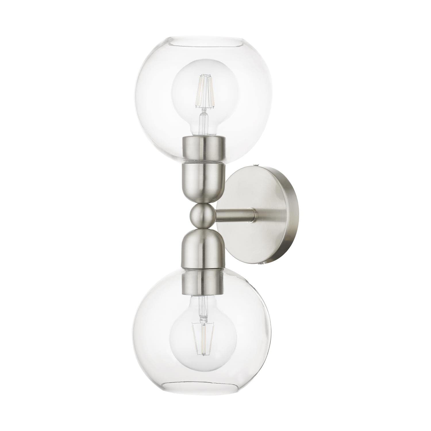 Livex Lighting 16972-91 Downtown Sphere Vanity Sconce - Brushed Nickel Finish for Bathroom & Bedroom Wall Lighting