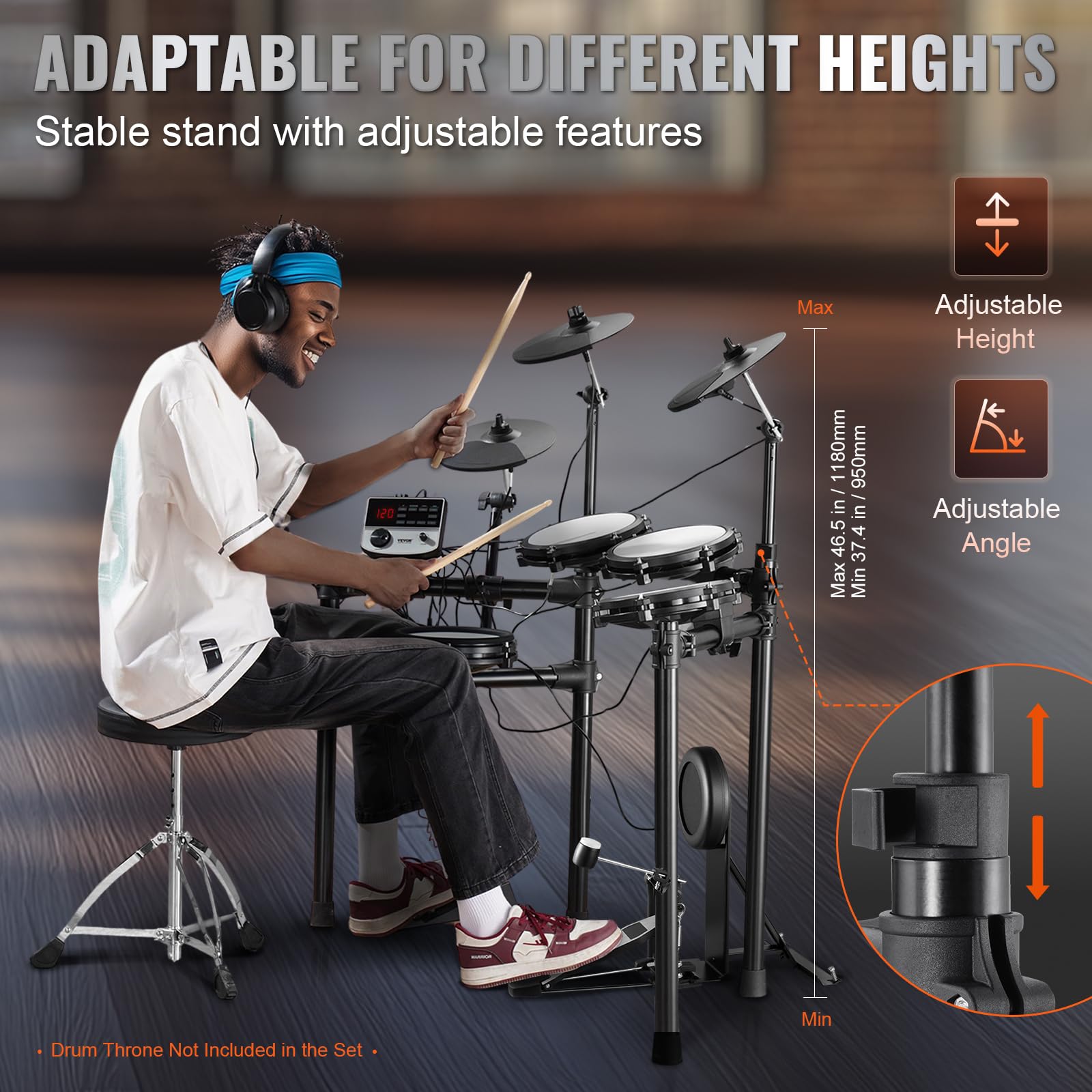 VEVOR Electric Drum Set with 32 Drum Kits & 480 Sounds - USB MIDI Supported Quiet Mesh Snare Drum Kit for Beginners & Adults - Perfect for Home Practice, Studio Recording & Live Performances