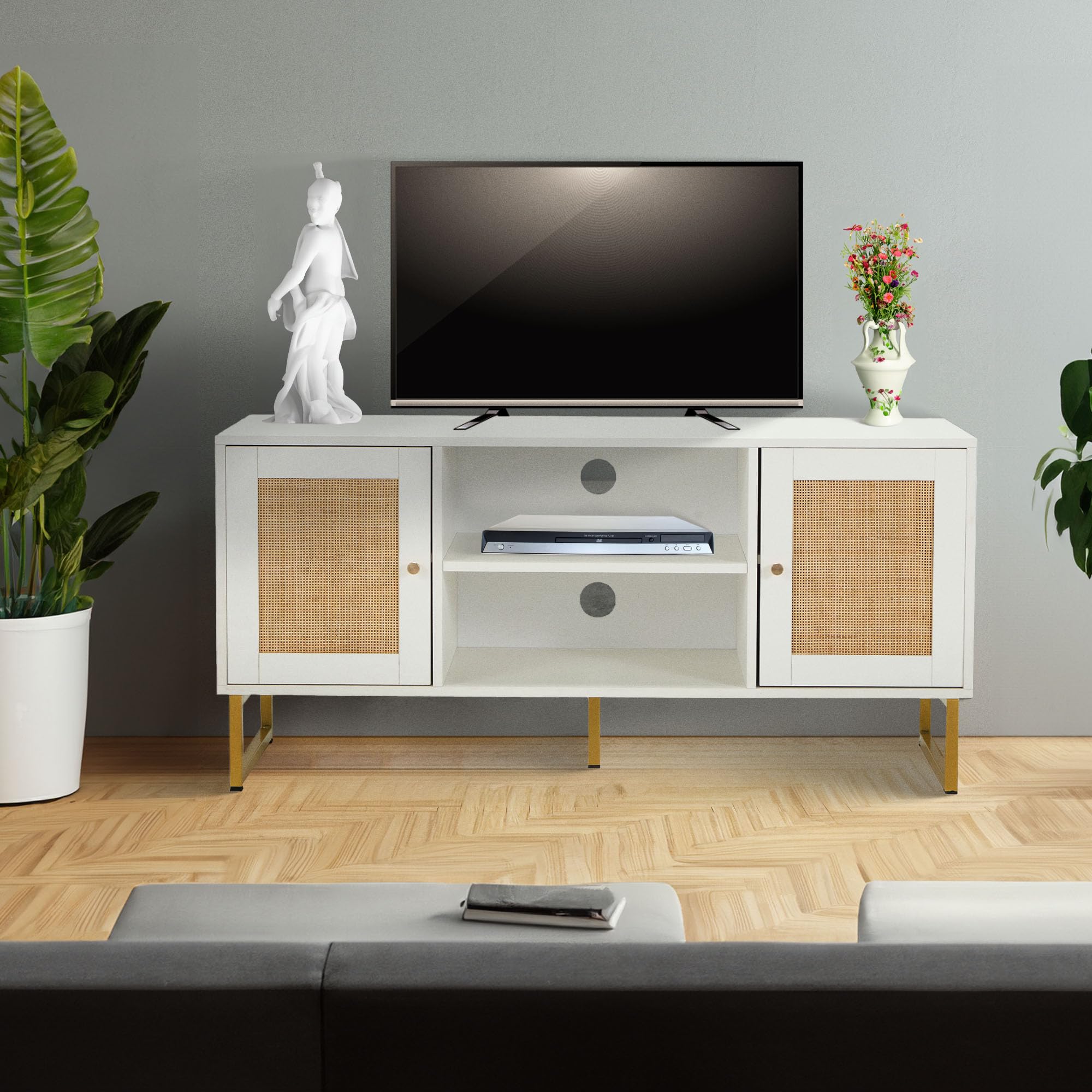 JOMEED TV Stand with Storage - Modern Entertainment Center for Living Room, Bedroom & Home Theater - Holds TVs Up to 110 lbs - Perfect for Organizing Media, Gaming Consoles & Home Decor