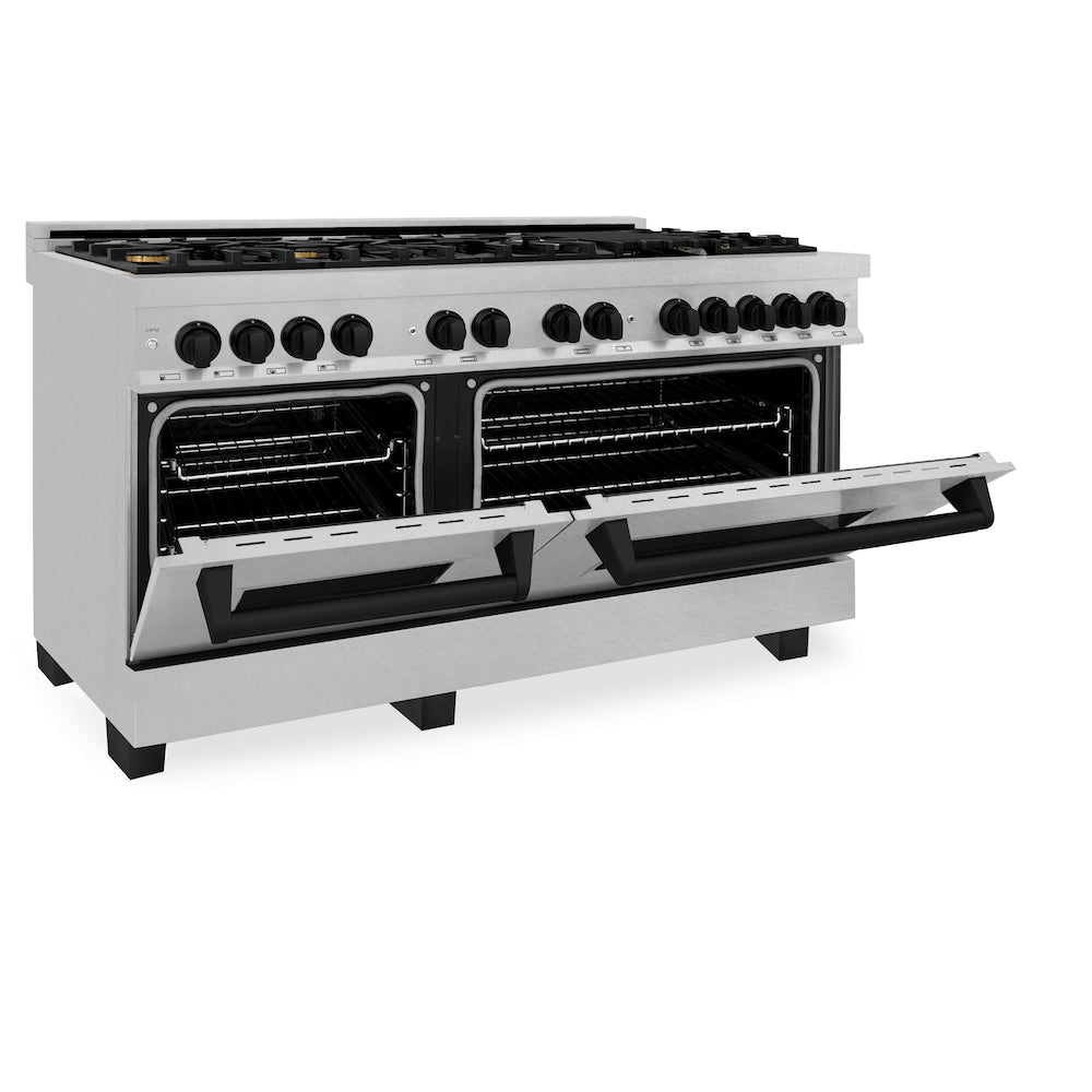 ZLINE Autograph Edition 60-inch 7.4 cu. ft. Dual Fuel Range with 9 Burner Gas Cooktop & 2 Electric Convection Ovens - Satin Stainless Steel & Matte Black (RASZ SN 60 MB) | Professional Kitchen Appliance for Home Chefs & Cooking Enthusiasts