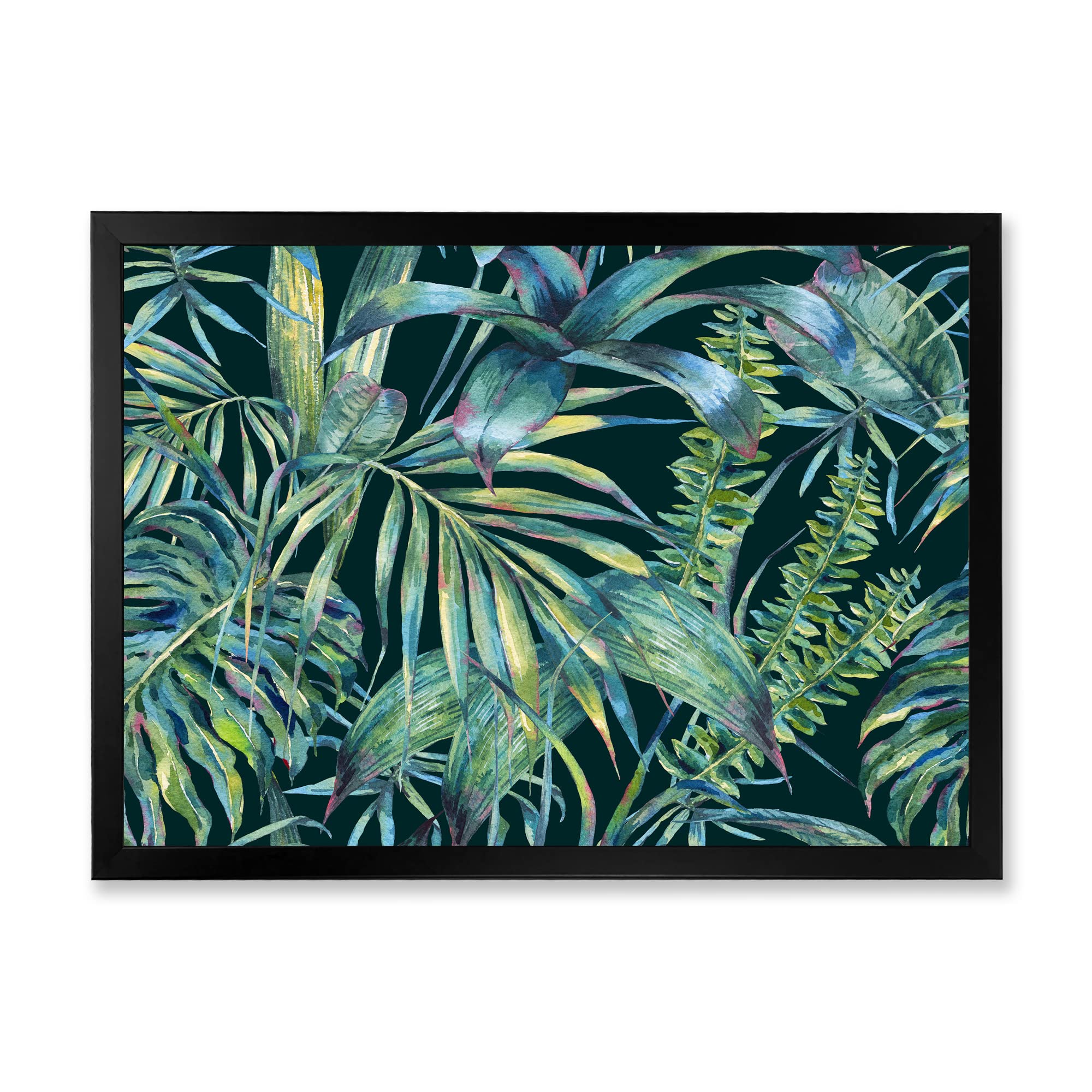 DesignQ Natural Leaves Exotic Tropical Framed Wall Art - Dark Green Botanical Print for Living Room, Bedroom & Office Decor