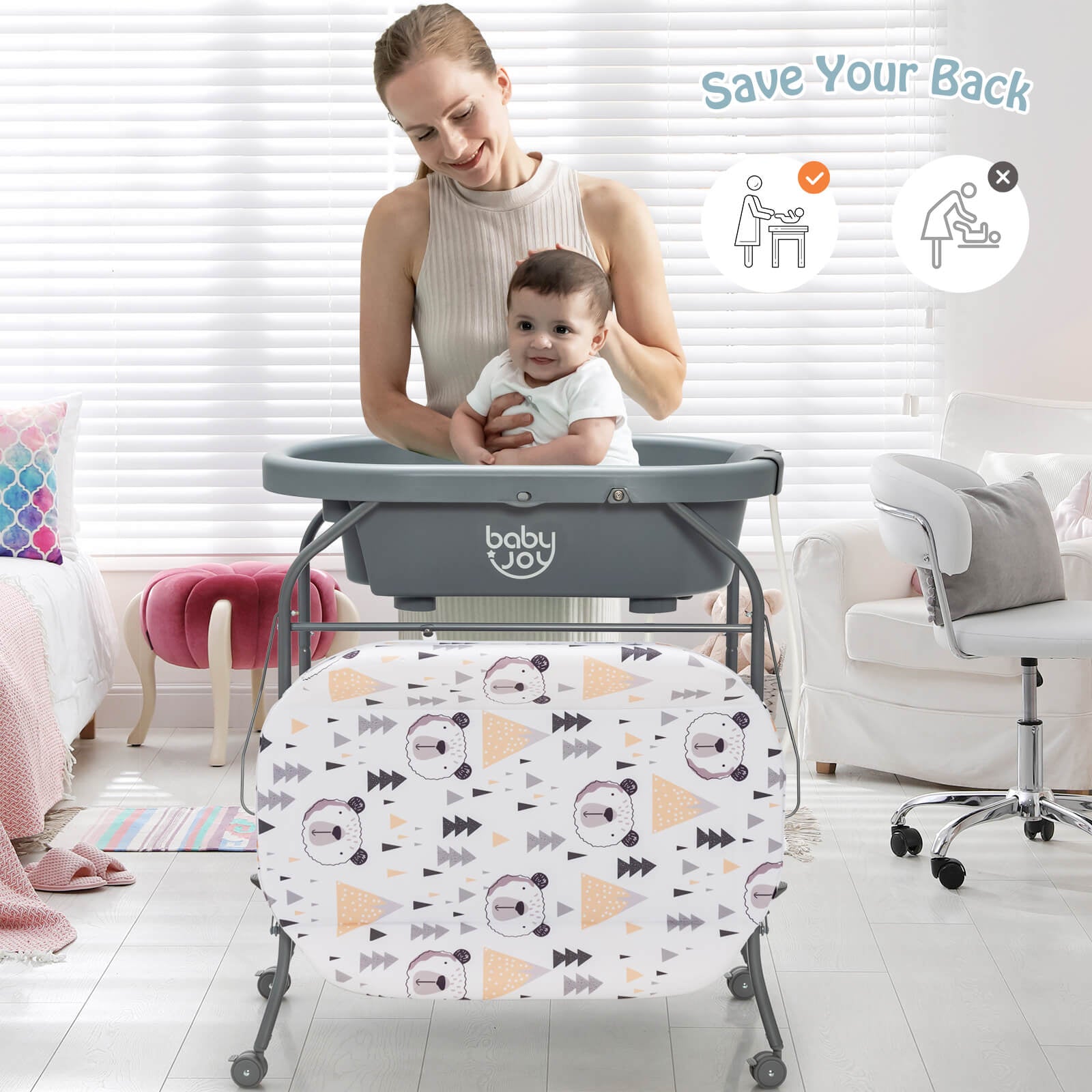 Portable Baby Changing Table with Storage Basket & Shelves - Light Gray | Foldable Diaper Station for Nursery, Travel & On-the-Go Parents | Space-Saving Baby Essentials Organizer