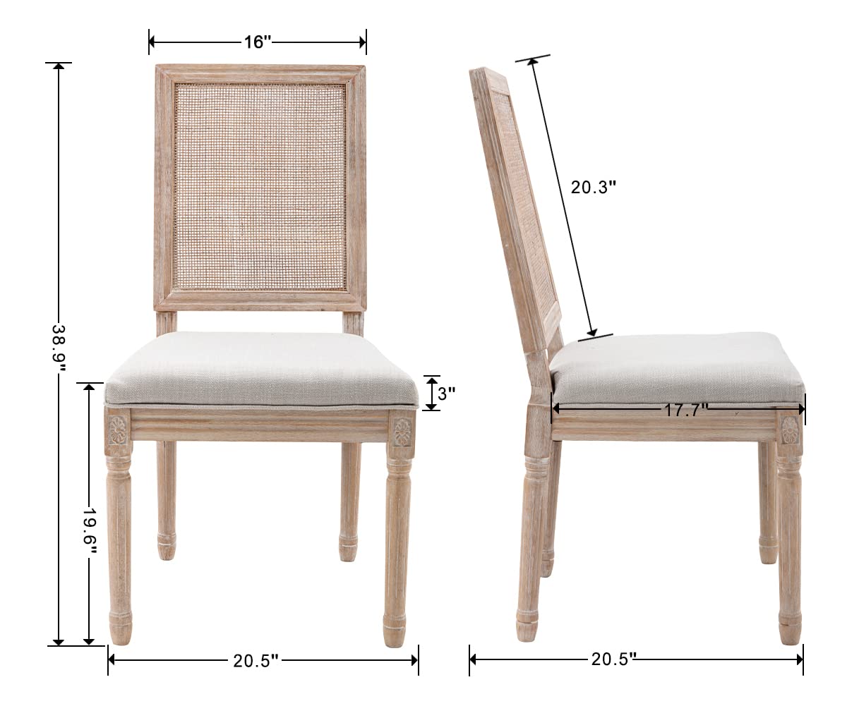 Guyou Farmhouse Dining Chairs Set of 2 - Upholstered Rattan Back French Country Accent Chairs with Distressed Wood Frame for Kitchen, Dining Room & Living Room - Beige Countryside Decor for Cozy Home & Restaurant Use