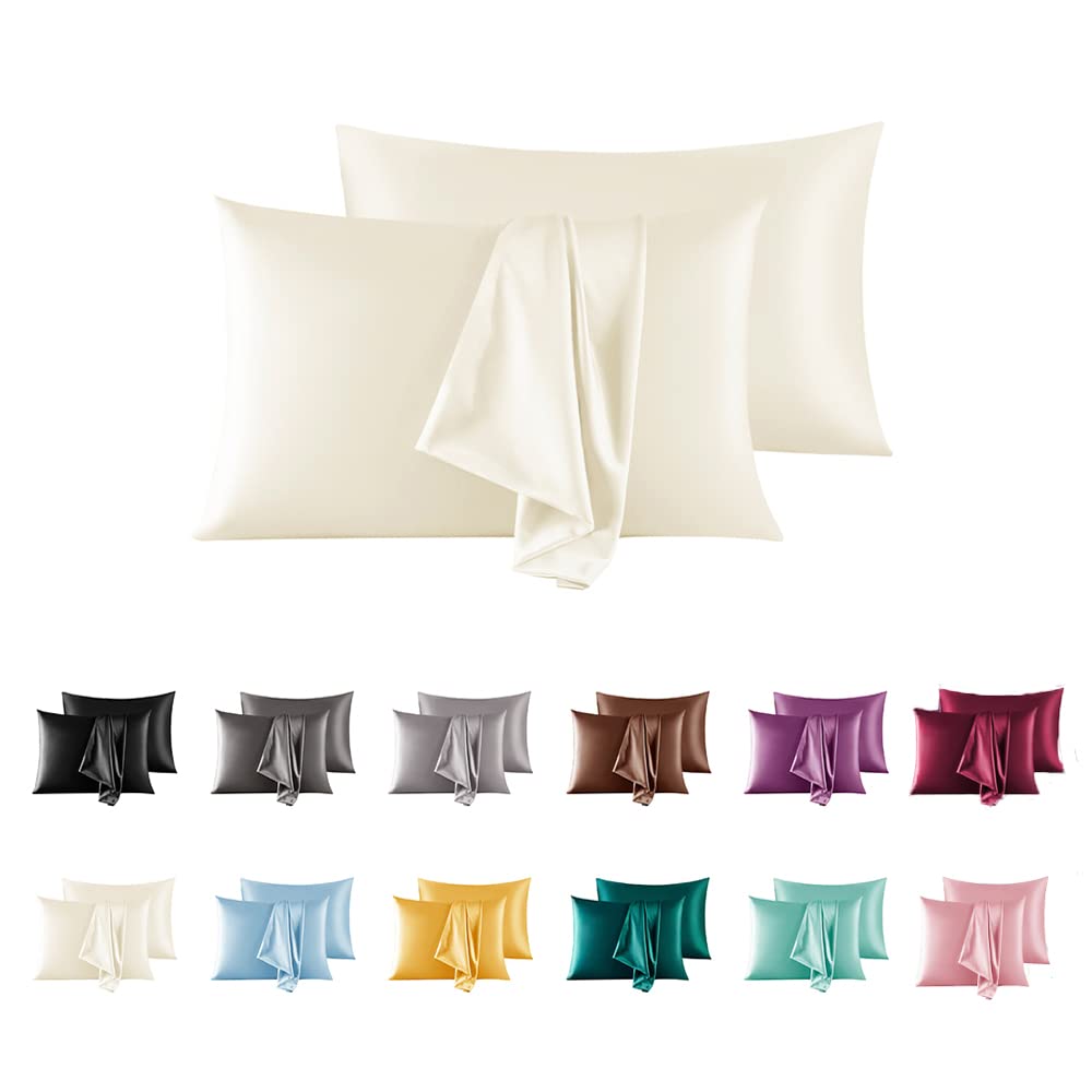 Silky Satin Pillowcases 2 Pack - King Size 20x36 Inches with Envelope Closure - Soft Pillow Covers for Hair & Skin Care - Ivory Luxury Bedding for Better Sleep & Beauty Routine