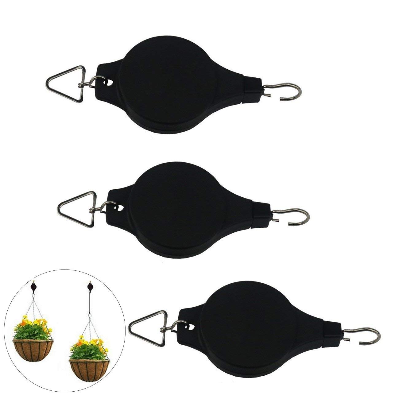 Orgrimmar Retractable Plant Hanger - Adjustable Height Pulley System for Hanging Flower Baskets, Garden Pots & Bird Feeders (3-Pack) | Perfect for Indoor Plants, Balcony Decor & Outdoor Gardening