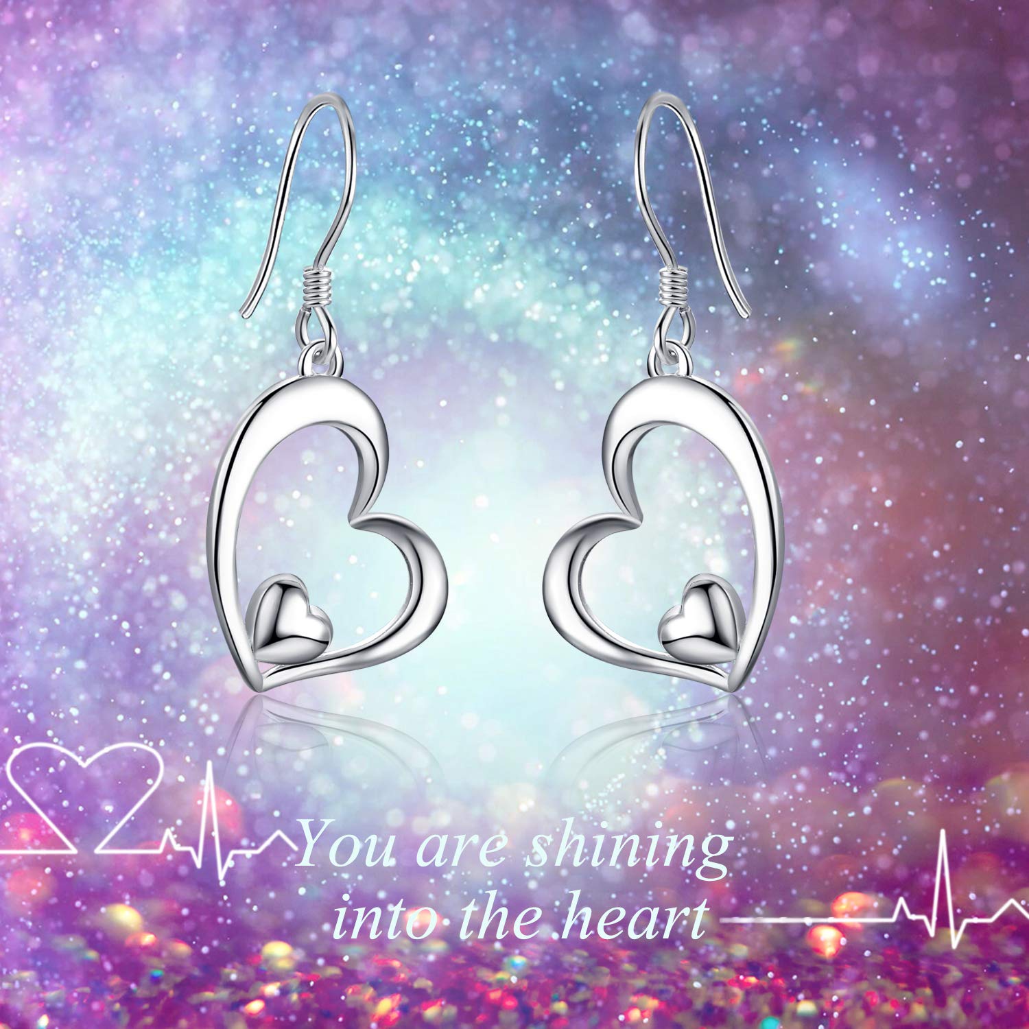 WINNICACA Sterling Silver Heart Dangle Drop Earrings for Women - Elegant Valentine's Day, Birthday, Anniversary & Christmas Jewelry Gift - Perfect for Date Nights, Weddings & Special Occasions
