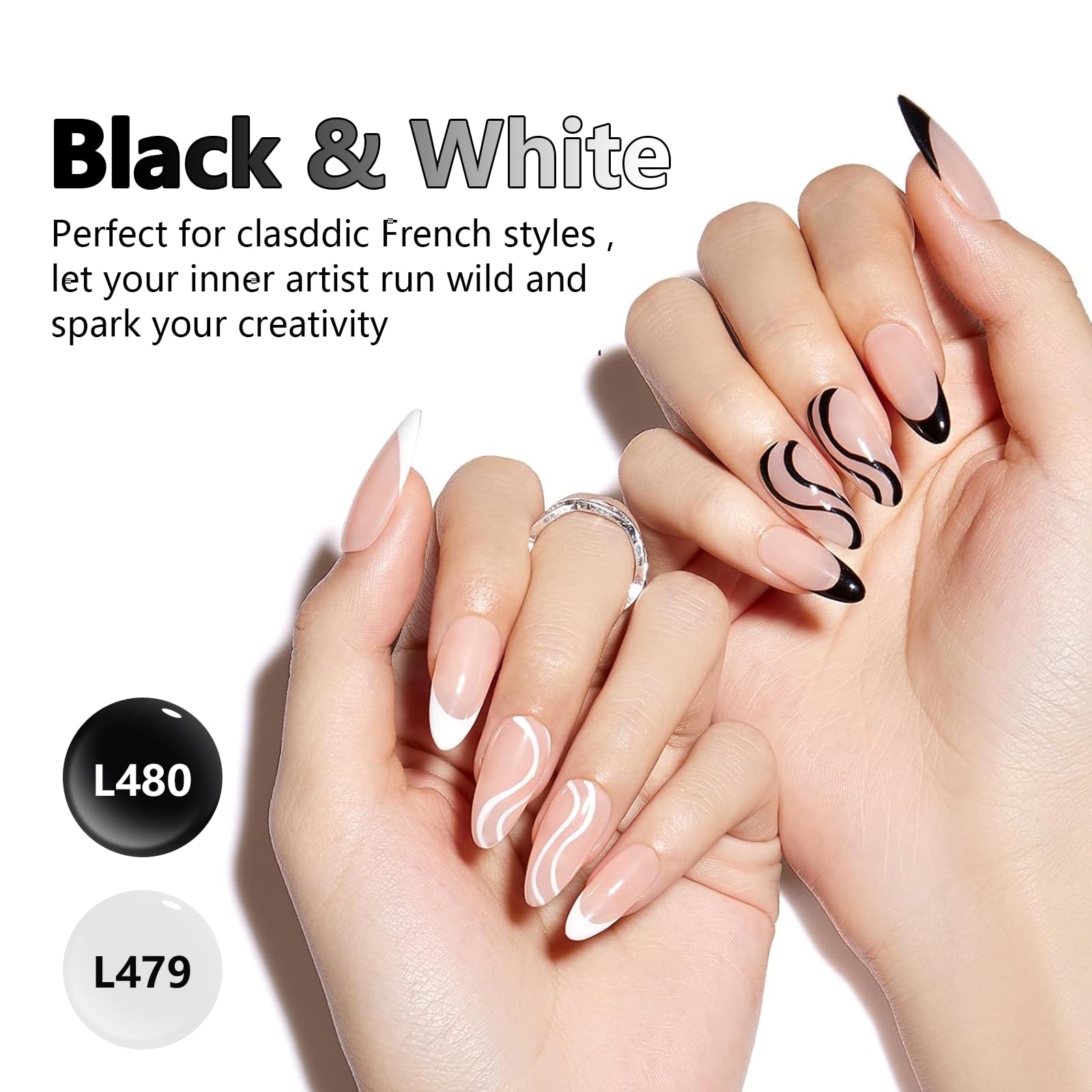 10ML Gel Nail Polish Liner Set - Black & White Colors for Nail Art, Swirl Designs | UV Soak Off Gel Paint with Thin Brush | Perfect for DIY Manicures, Salon Use & Gifts for Women