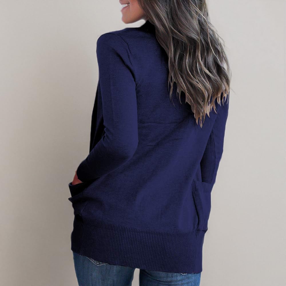 VOIANLIMO Women's Open Front Casual Long Sleeve Knit Cardigan Sweater with Pockets - Cozy Fall Winter Layering Piece for Office, Travel & Lounge Wear