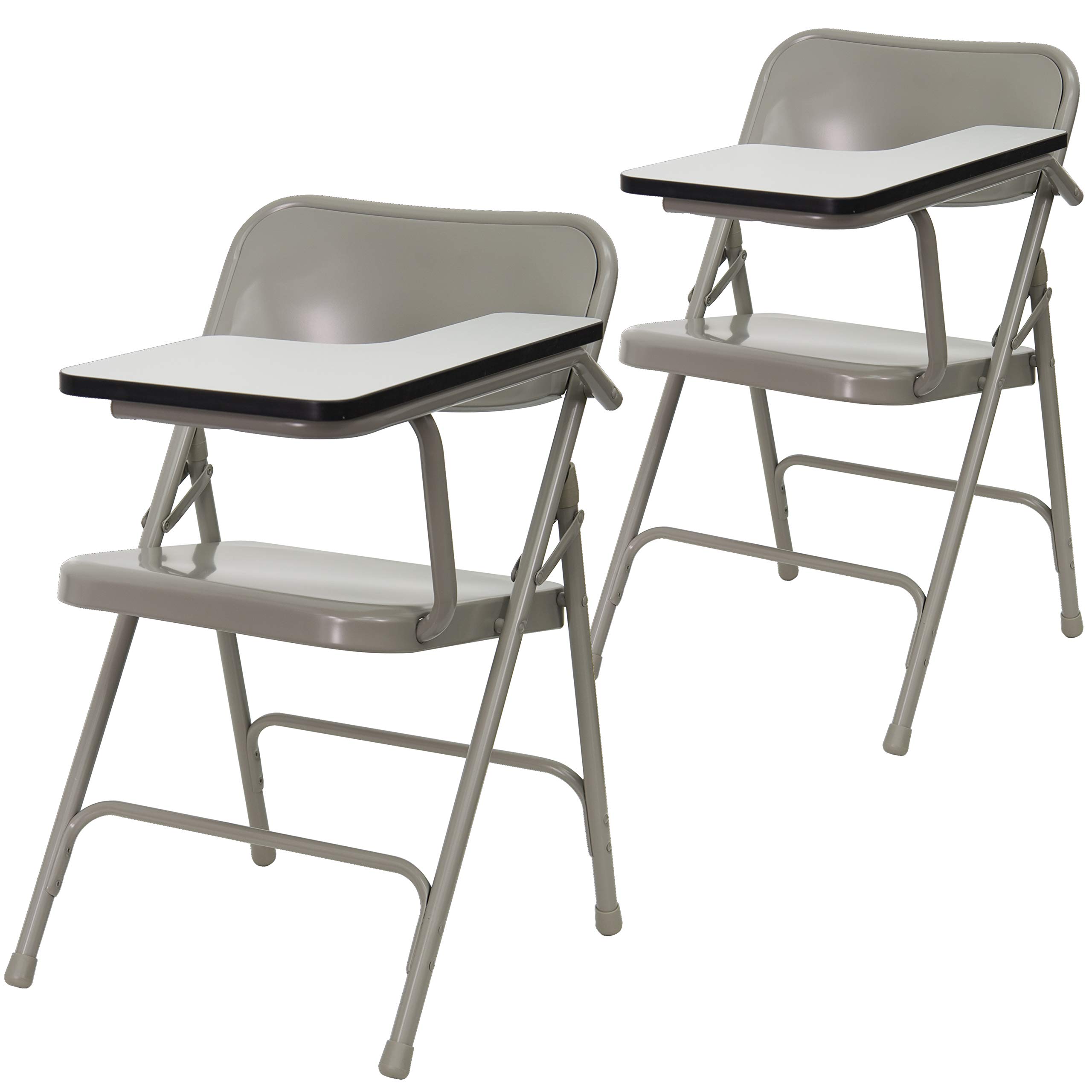 2 Pack Premium Steel Beige Folding Chair with Left-Handed Tablet Arm - Heavy Duty Event Chairs for Weddings, Conferences & Outdoor Gatherings