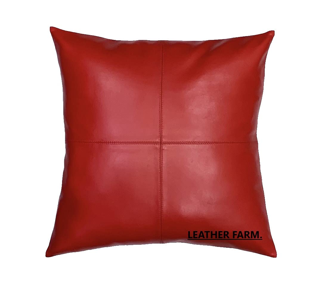 Premium Red Lambskin Leather Pillow Cover 18x18 Inch - Soft Farmhouse Style Cushion Case for Sofa, Bed, Chair - Luxurious Home Decor & Gift Idea