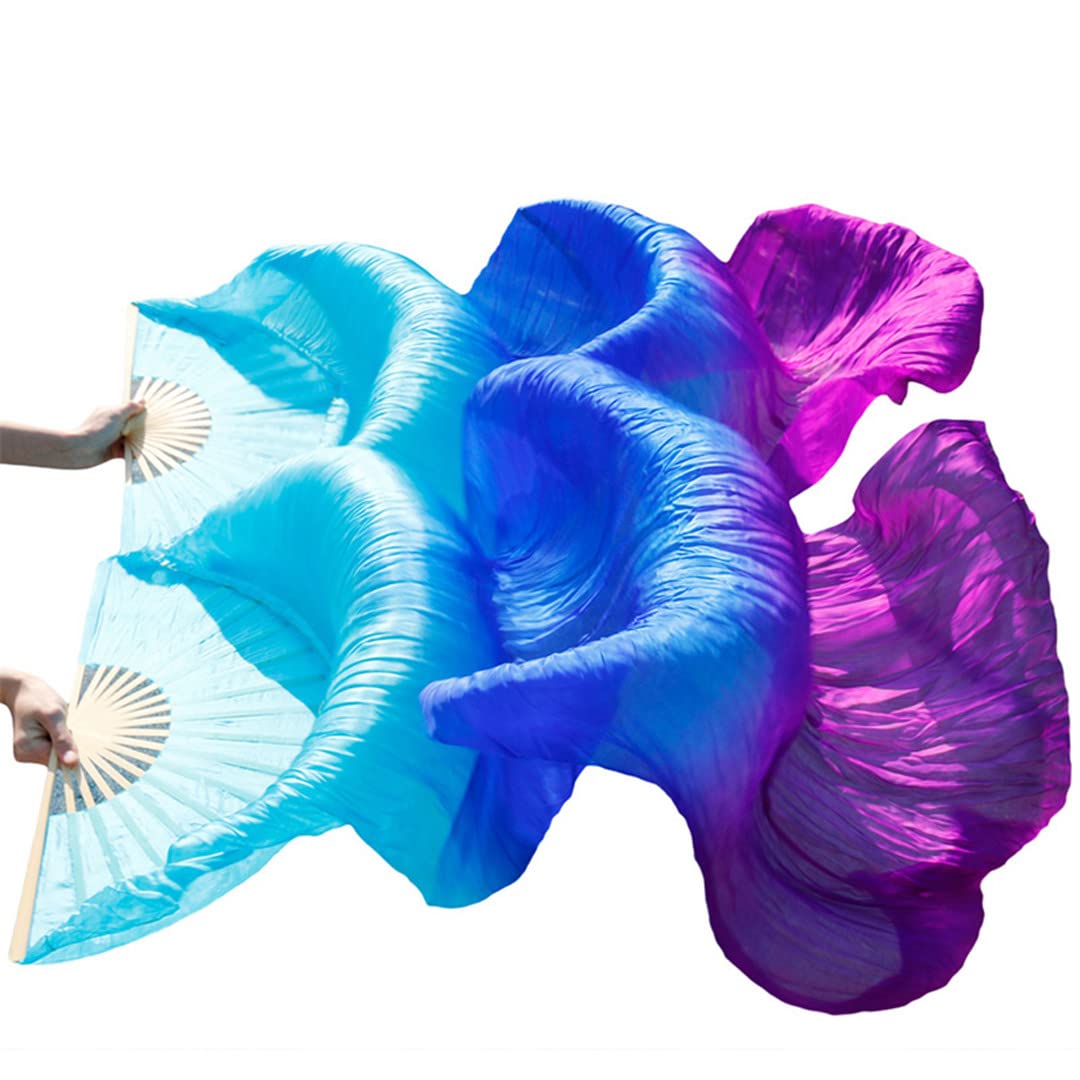 100% Real Silk Belly Dance Fans - Handmade Dyed Long Veil for Belly Dance, Chinese Dance, and Performance Art