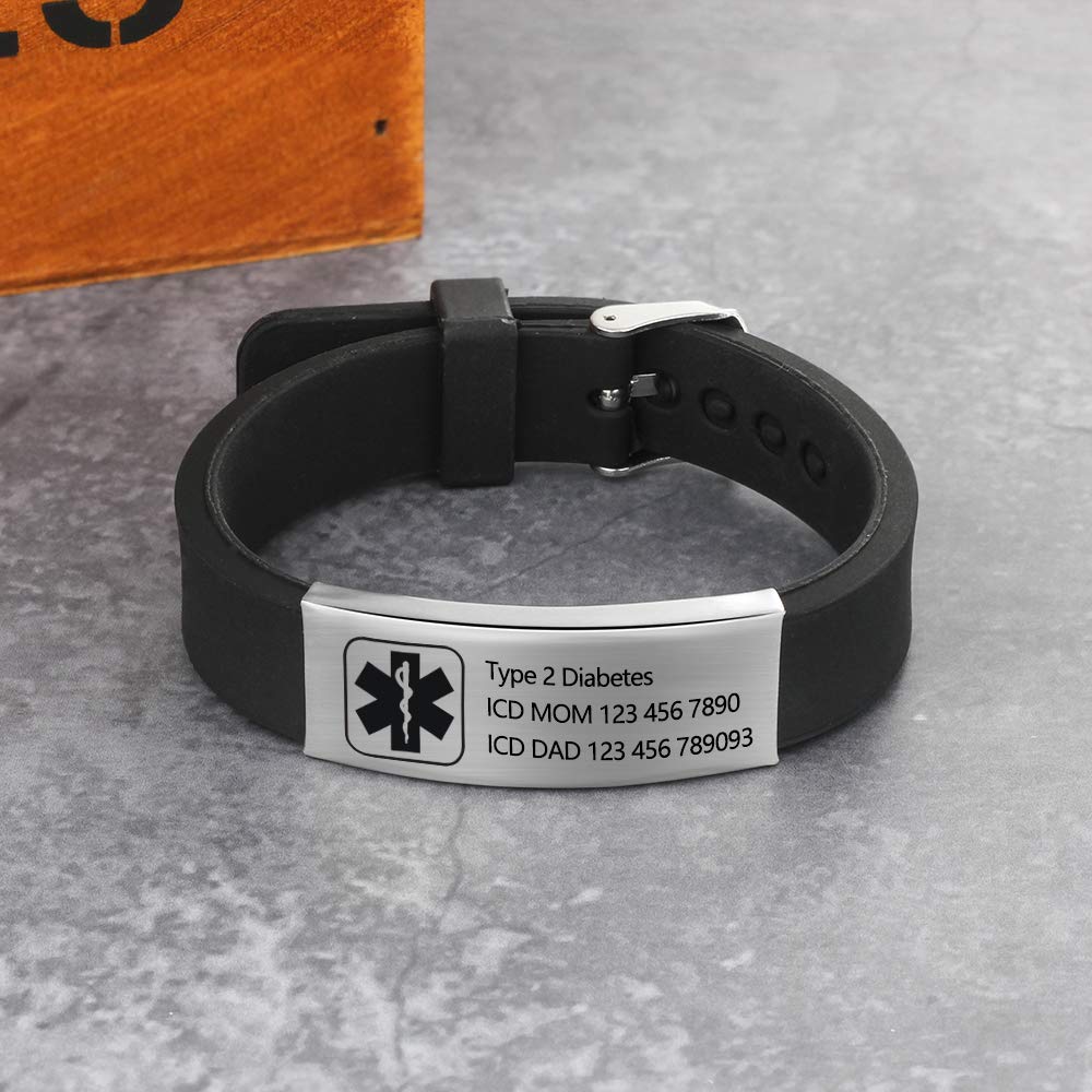 Adjustable Silicone Medical ID Bracelets for Women & Men - Personalized Sport Medical Alert Bracelets for Adults & Kids - Perfect for Running, Hiking, and Emergency Situations