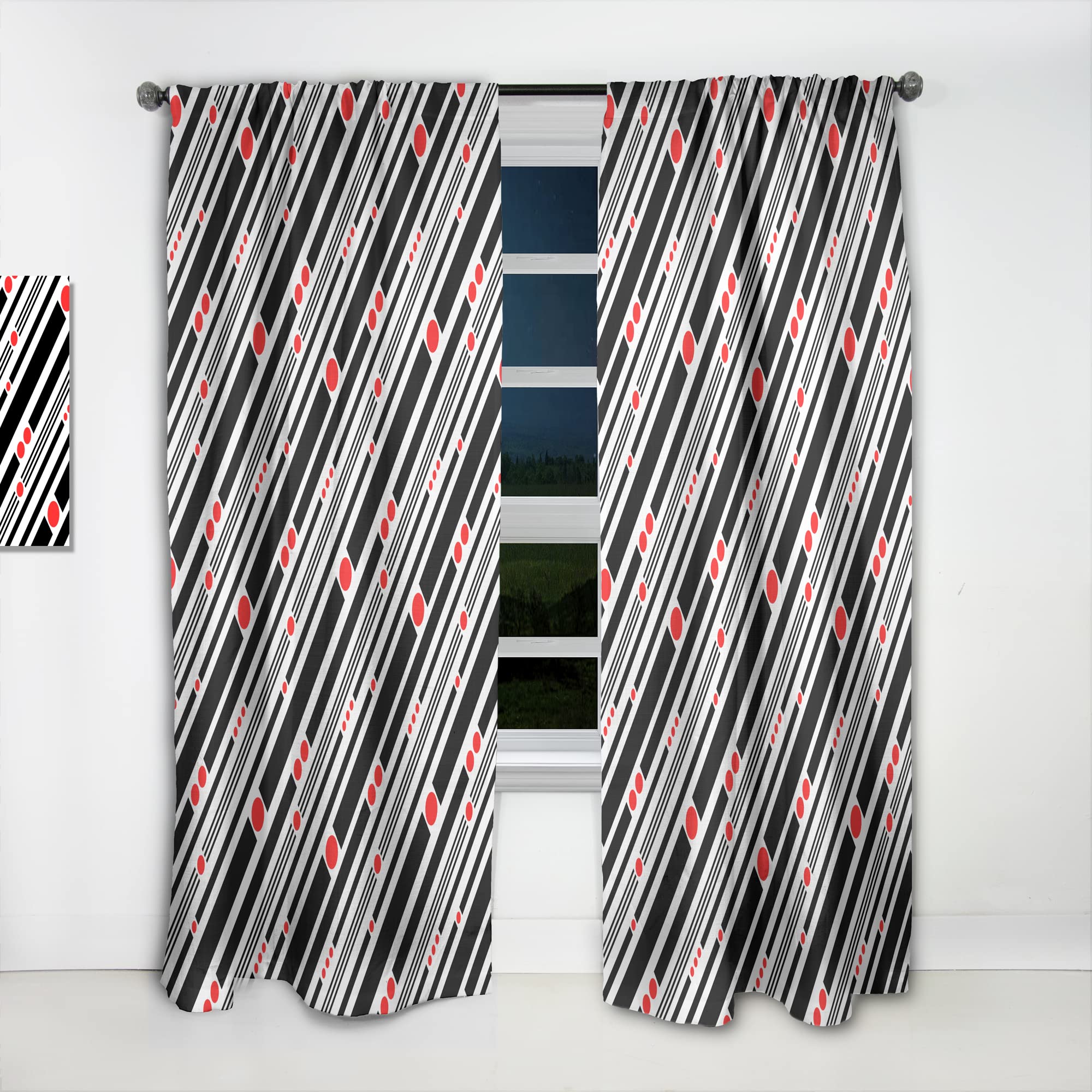 Retro Geometric Abstract Minimalist Curtains - Thermal Insulated Single Panel (52x63 inches) for Bedroom & Living Room - Modern Window Drapes for Home Decor & Light Control